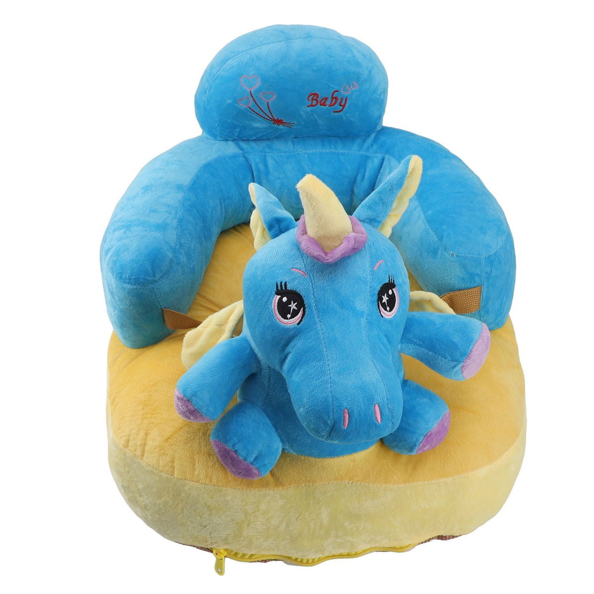 Baby Support Seat Sofa Soft Plush Comfortable Adjustable Angle Bluetooth Function Baby Sitting Support for Indoor Blue Horse Pattern