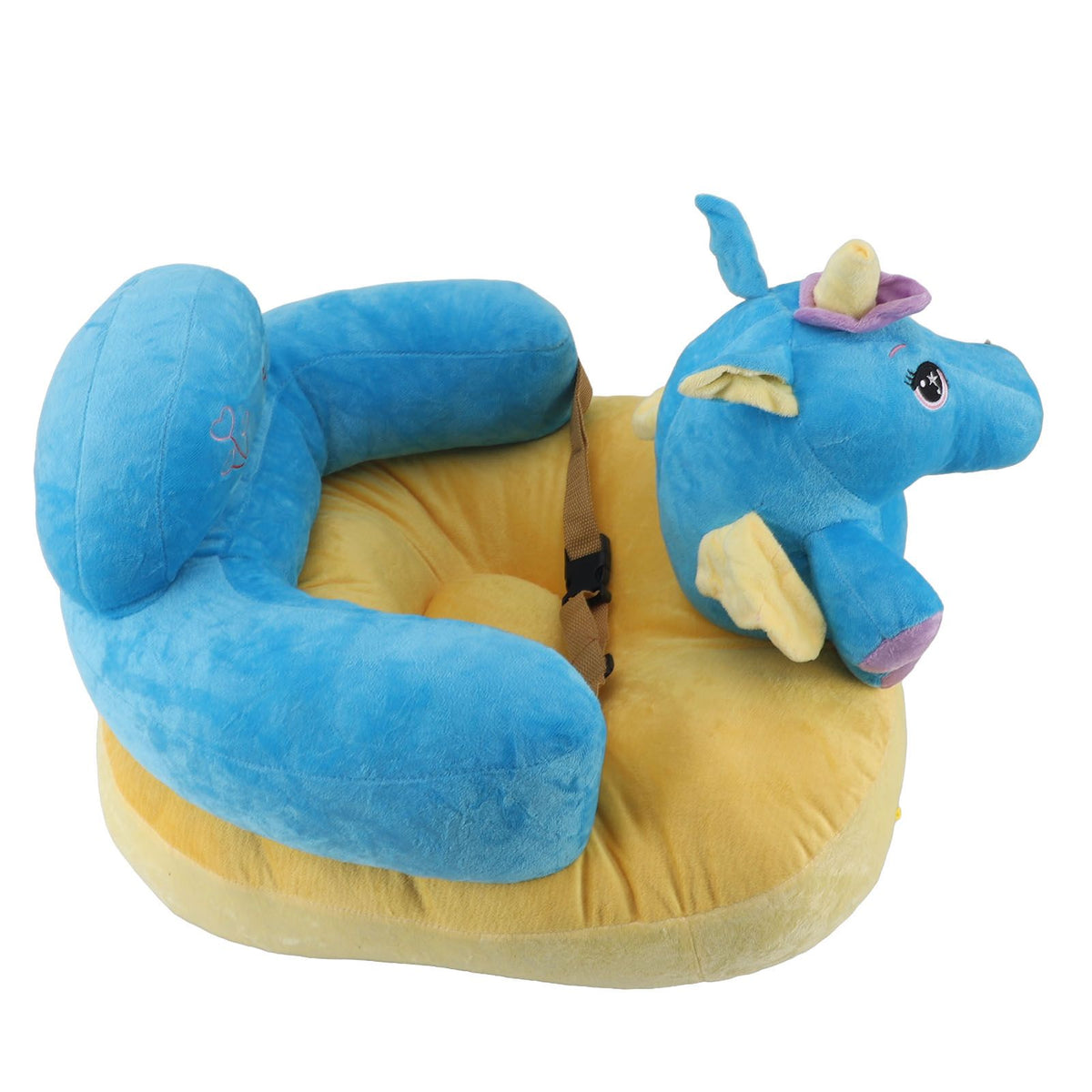 Baby Support Seat Sofa Soft Plush Comfortable Adjustable Angle Bluetooth Function Baby Sitting Support for Indoor Blue Horse Pattern