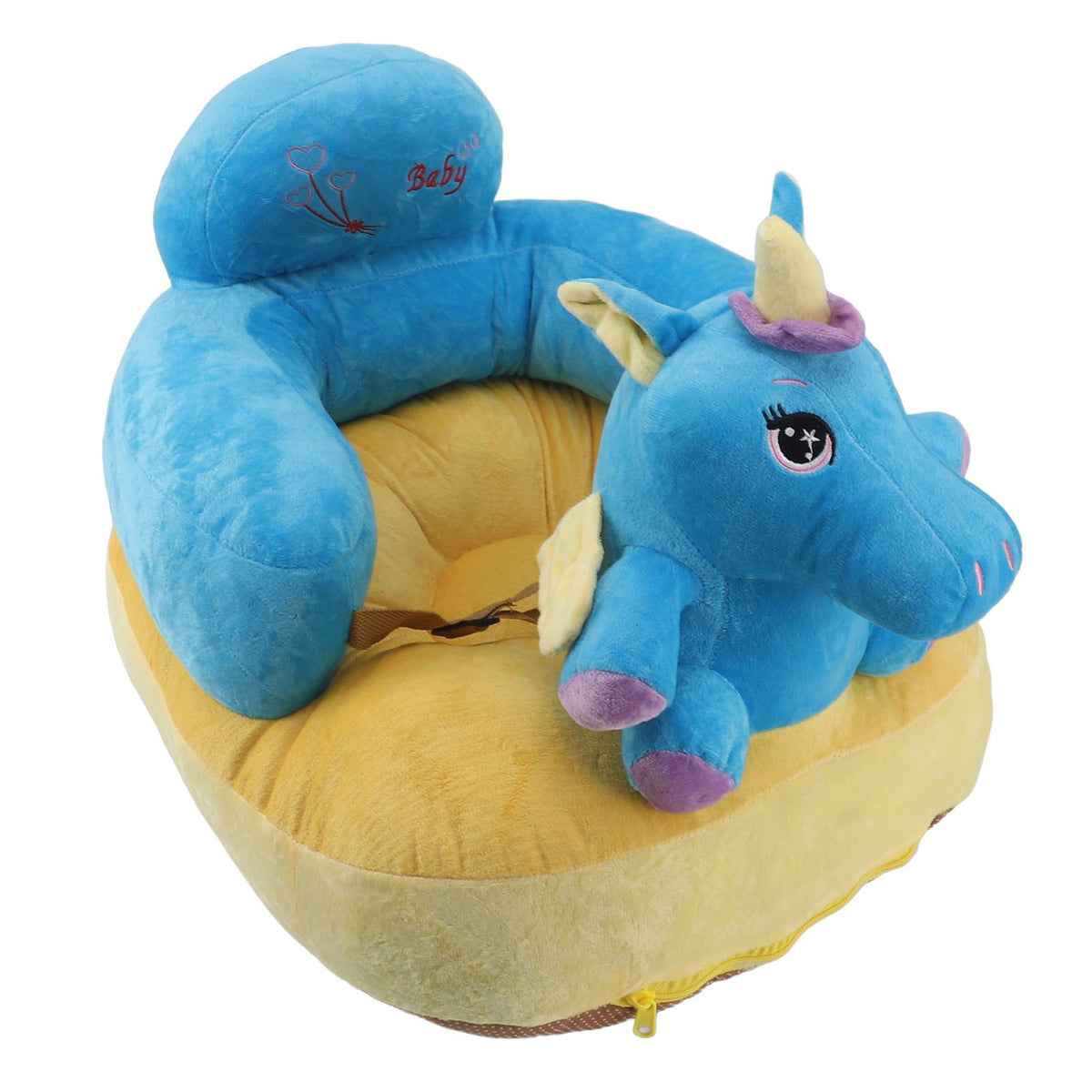 Baby Support Seat Sofa Soft Plush Comfortable Adjustable Angle Bluetooth Function Baby Sitting Support for Indoor Blue Horse Pattern