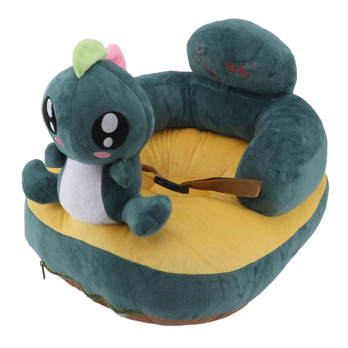 Baby Support Seat Sofa Soft Plush Comfortable Adjustable Angle Bluetooth Function Baby Sitting Support for Indoor Green Dinosaur Pattern