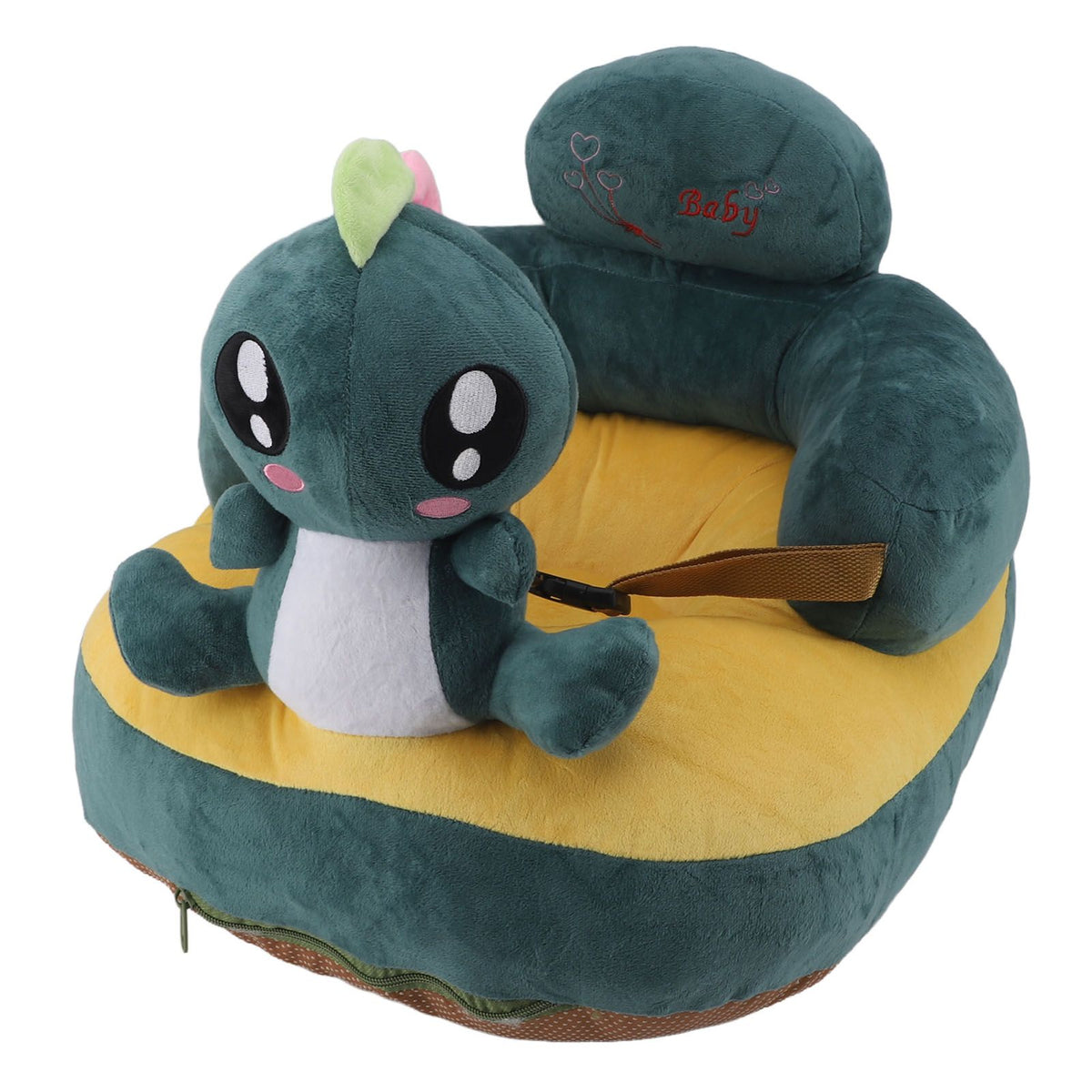 Baby Support Seat Sofa Soft Plush Comfortable Adjustable Angle Bluetooth Function Baby Sitting Support for Indoor Green Dinosaur Pattern