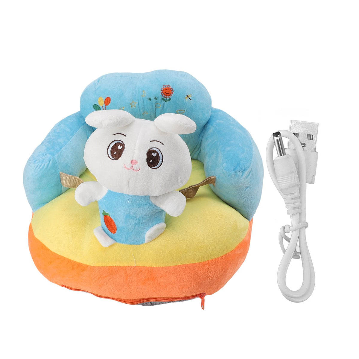Baby Support Sofa Adjustable Angle Stable Electric Infant Sit Up Chair Floor Seat Plush Lounger for Household Rabbit