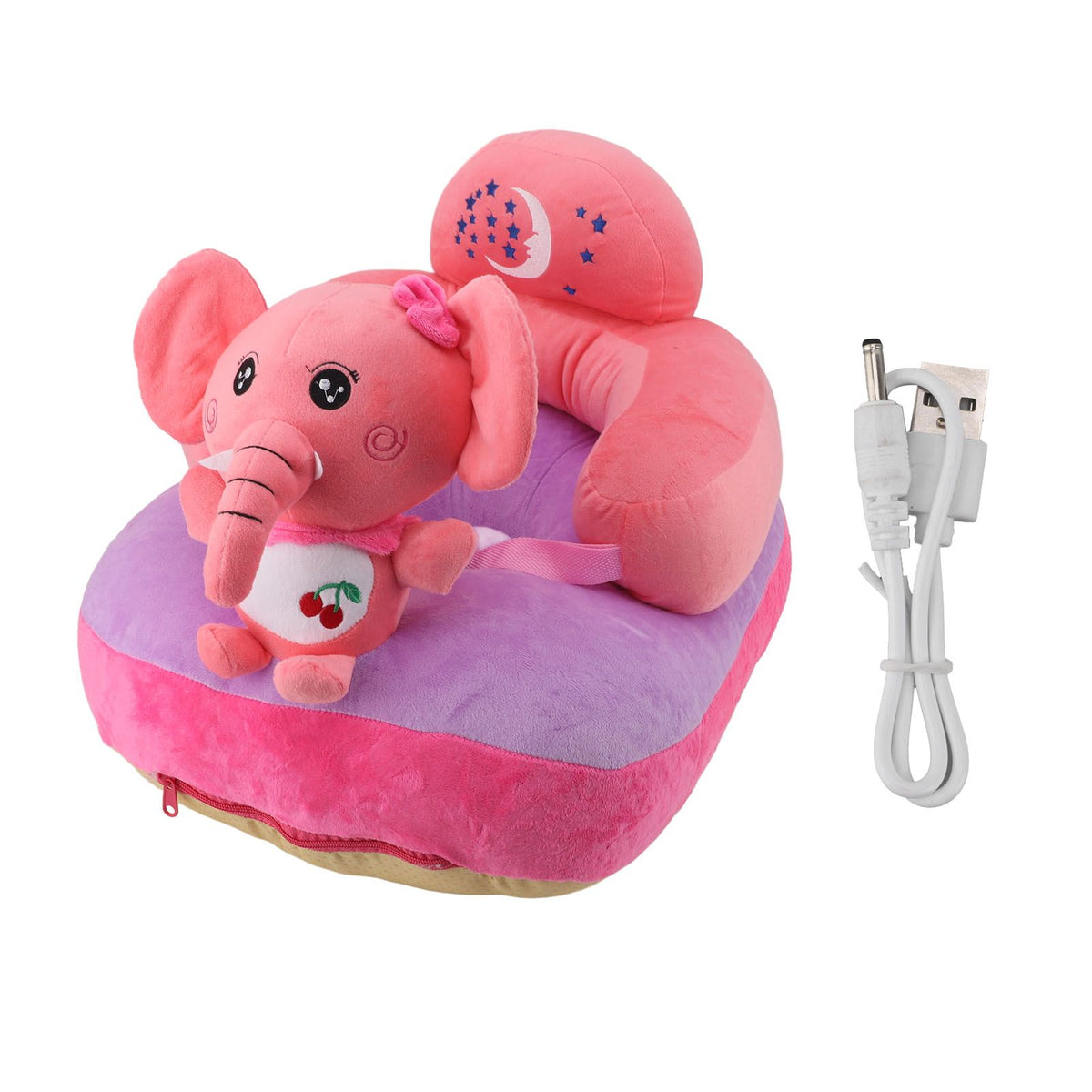 Baby Sofa Chair Floor Support Seat Plush Cute Cartoon Animal Angle Adjustable Baby Learning to Sit Chair with USB Cable for Toddlers Boys Girls Elephant