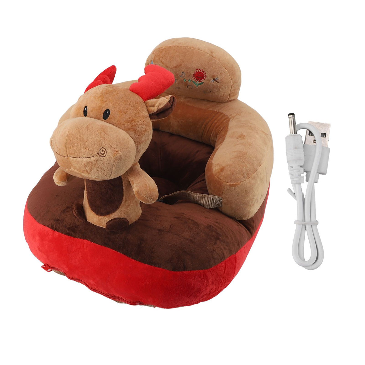 Baby Sofa Chair Floor Support Seat Plush Cute Cartoon Animal Angle Adjustable Baby Learning to Sit Chair with USB Cable for Toddlers Boys Girls Deer