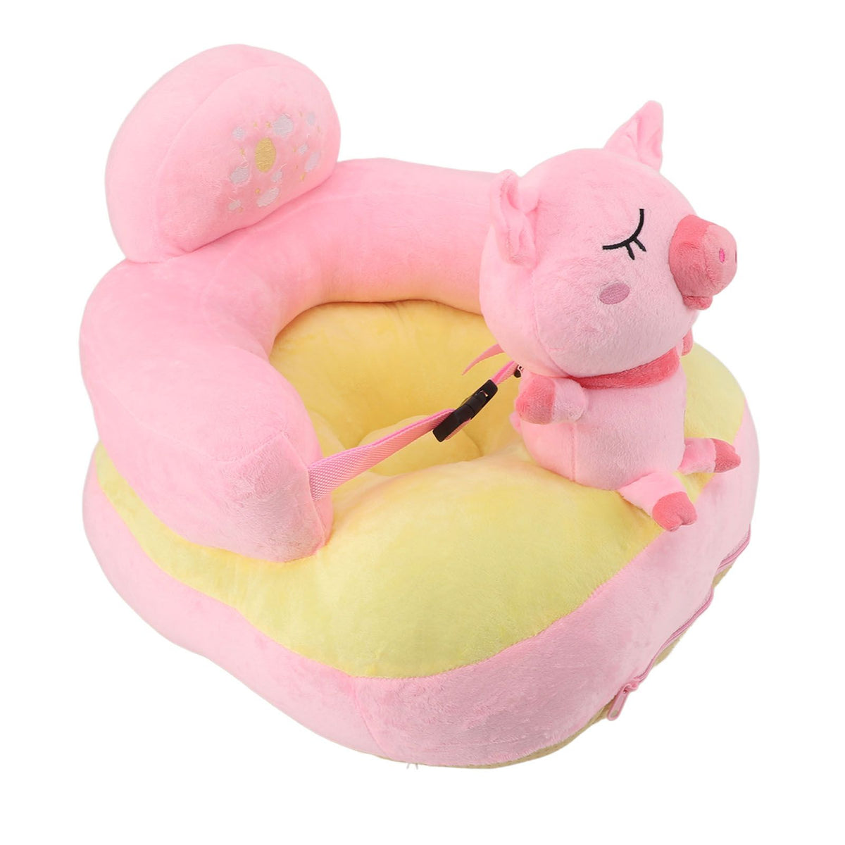 Baby Sofa Chair Floor Support Seat Plush Cute Cartoon Animal Angle Adjustable Baby Learning to Sit Chair with USB Cable for Toddlers Boys Girls Pig