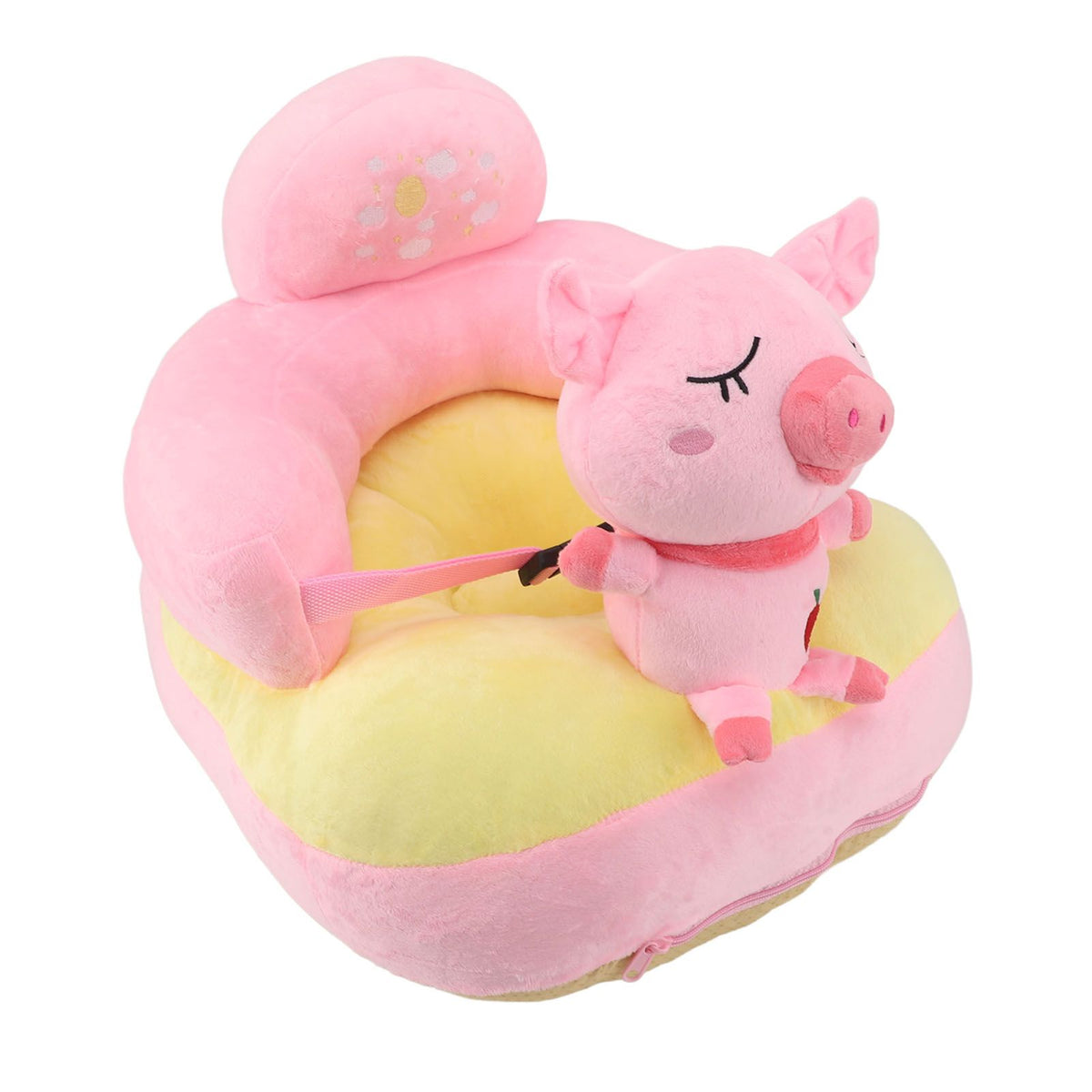 Baby Sofa Chair Floor Support Seat Plush Cute Cartoon Animal Angle Adjustable Baby Learning to Sit Chair with USB Cable for Toddlers Boys Girls Pig