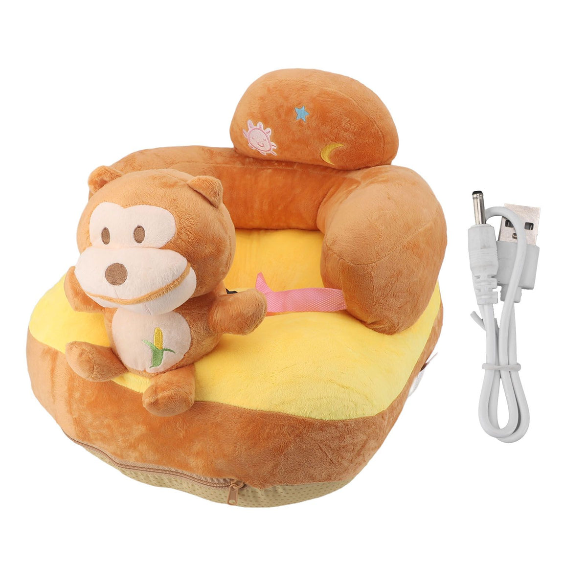 Baby Sofa Chair Floor Support Seat Plush Cute Cartoon Animal Angle Adjustable Baby Learning to Sit Chair with USB Cable for Toddlers Boys Girls Monkey