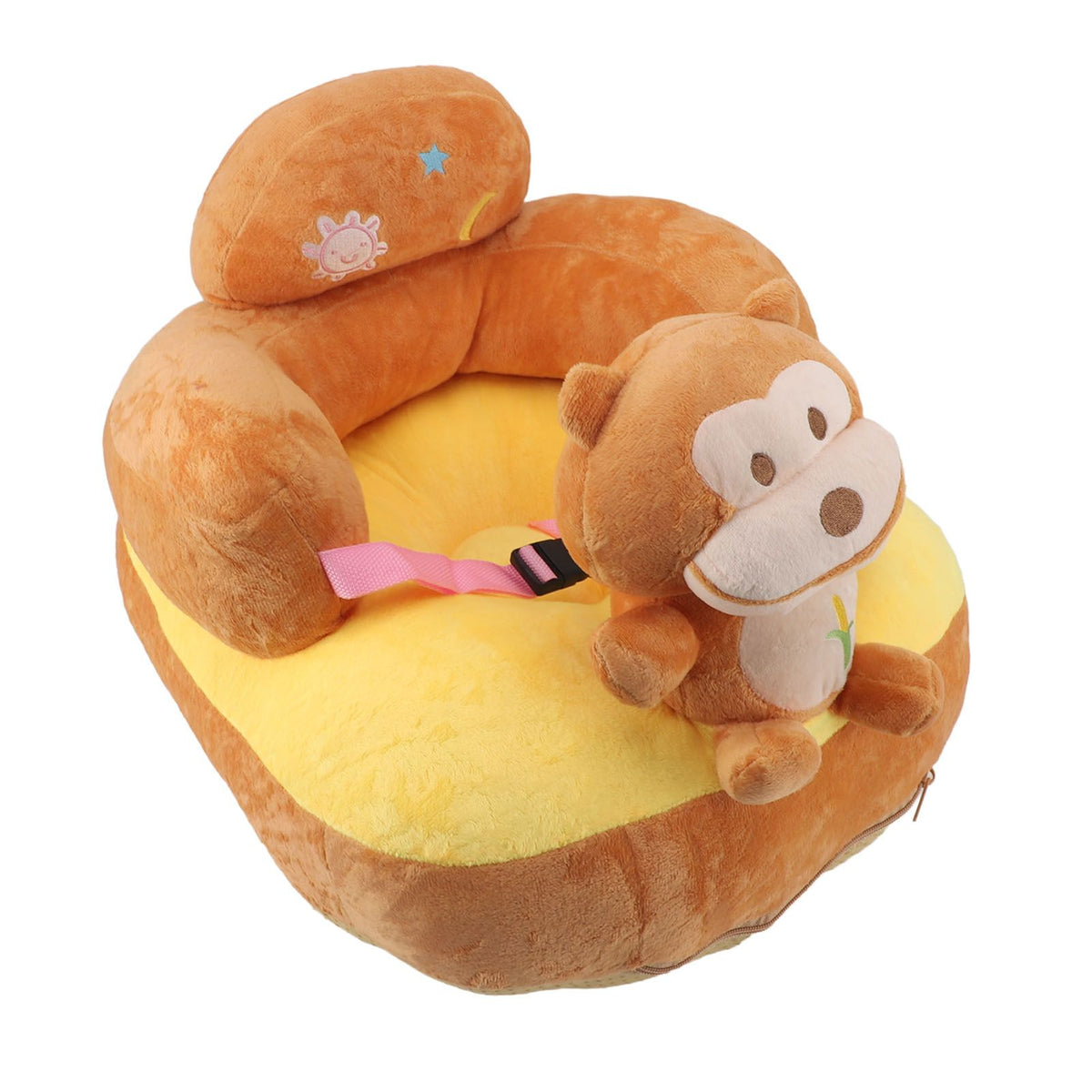 Baby Sofa Chair Floor Support Seat Plush Cute Cartoon Animal Angle Adjustable Baby Learning to Sit Chair with USB Cable for Toddlers Boys Girls Monkey