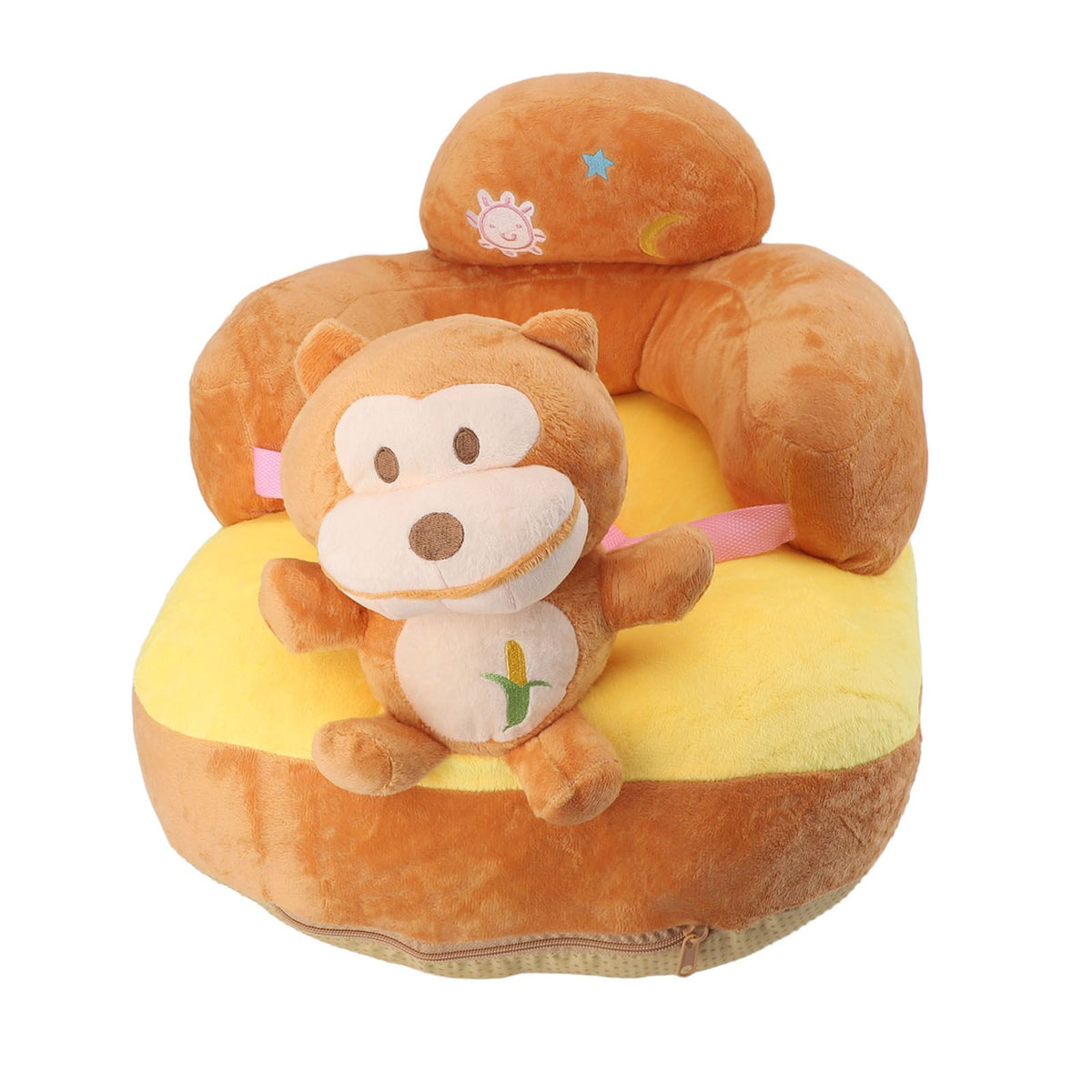 Baby Sofa Chair Floor Support Seat Plush Cute Cartoon Animal Angle Adjustable Baby Learning to Sit Chair with USB Cable for Toddlers Boys Girls Monkey