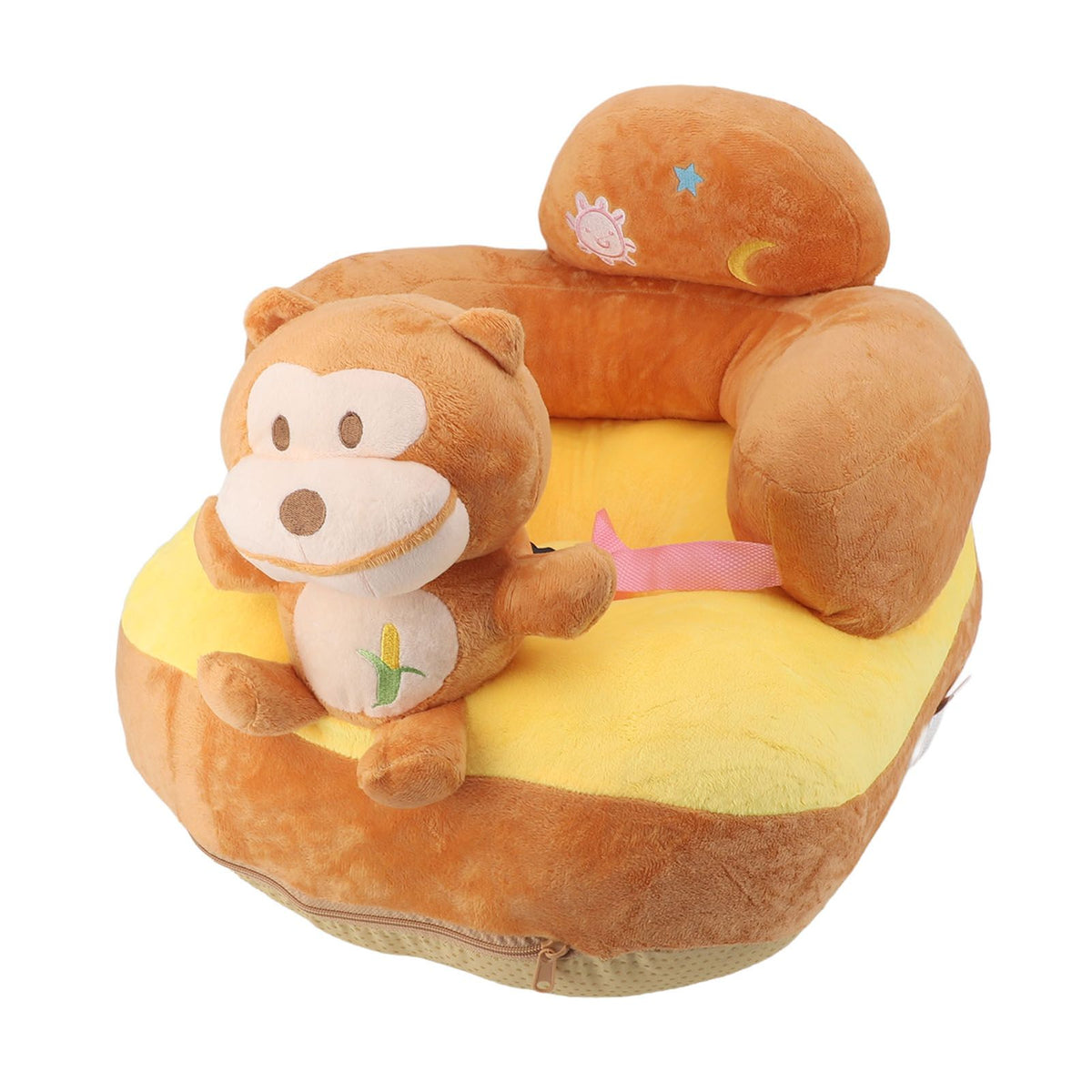 Baby Sofa Chair Floor Support Seat Plush Cute Cartoon Animal Angle Adjustable Baby Learning to Sit Chair with USB Cable for Toddlers Boys Girls Monkey