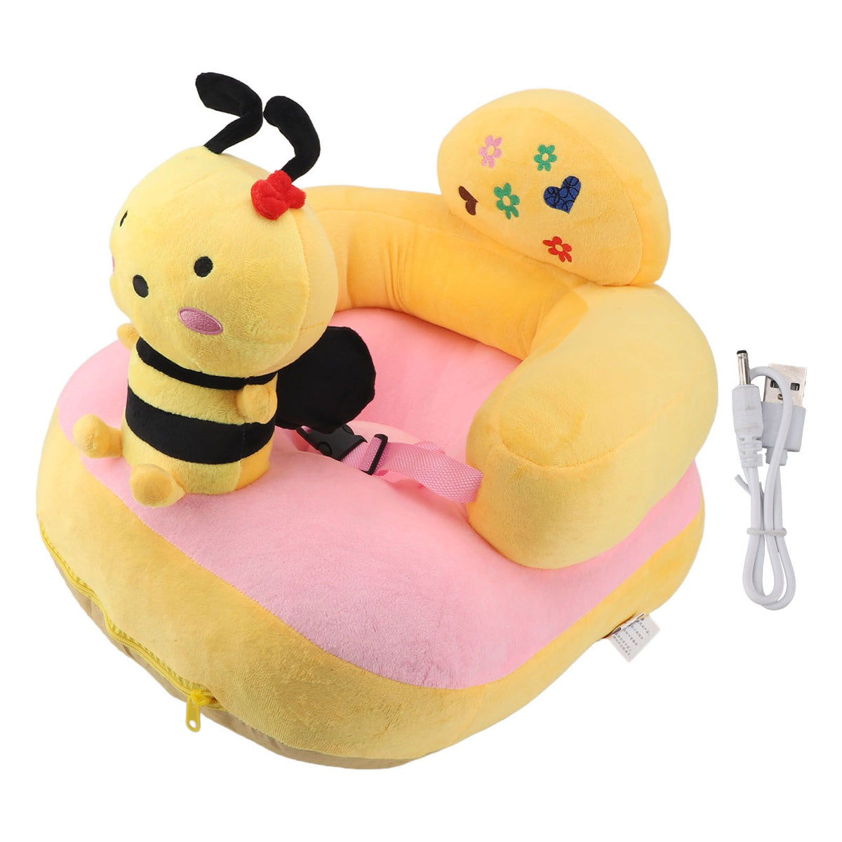 Baby Learn Sitting Support Seats Anti Fall Anti Side Turning Rechargeable Plush Baby Learning to Sit Chair for Indoor Outdoor Bee