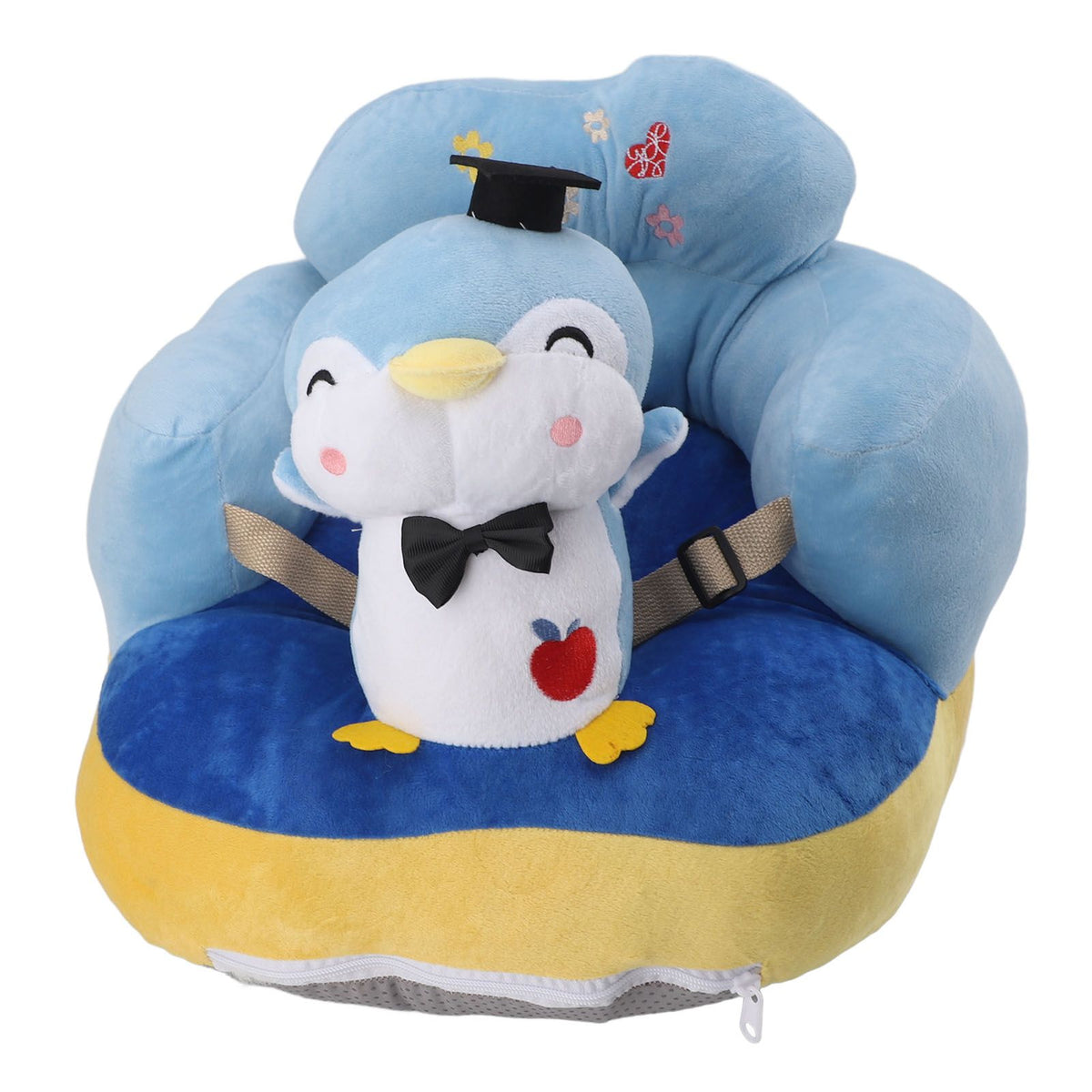 Baby Learn Sitting Support Seats Anti Fall Anti Side Turning Rechargeable Plush Baby Learning to Sit Chair for Indoor Outdoor Blue Penguin