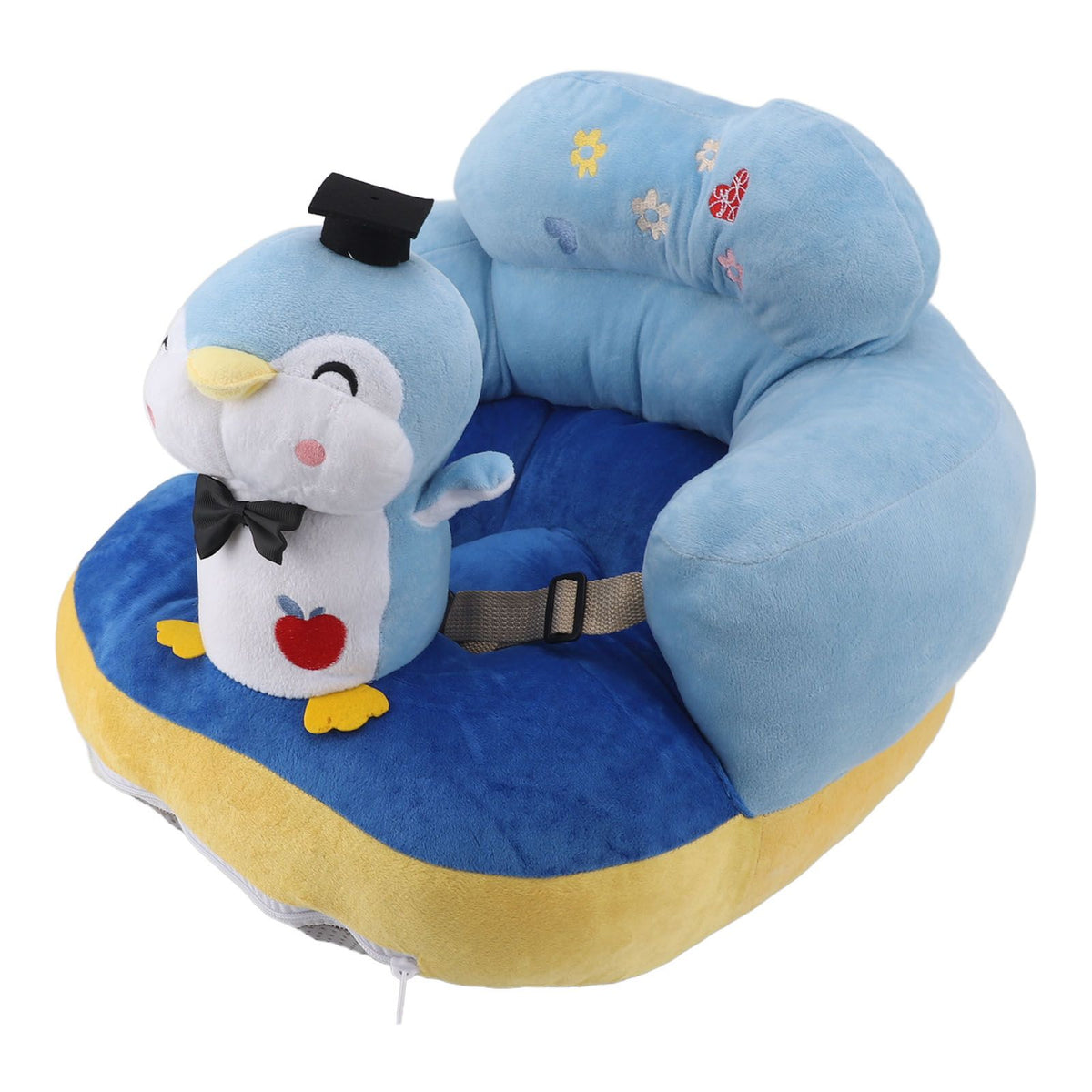 Baby Learn Sitting Support Seats Anti Fall Anti Side Turning Rechargeable Plush Baby Learning to Sit Chair for Indoor Outdoor Blue Penguin