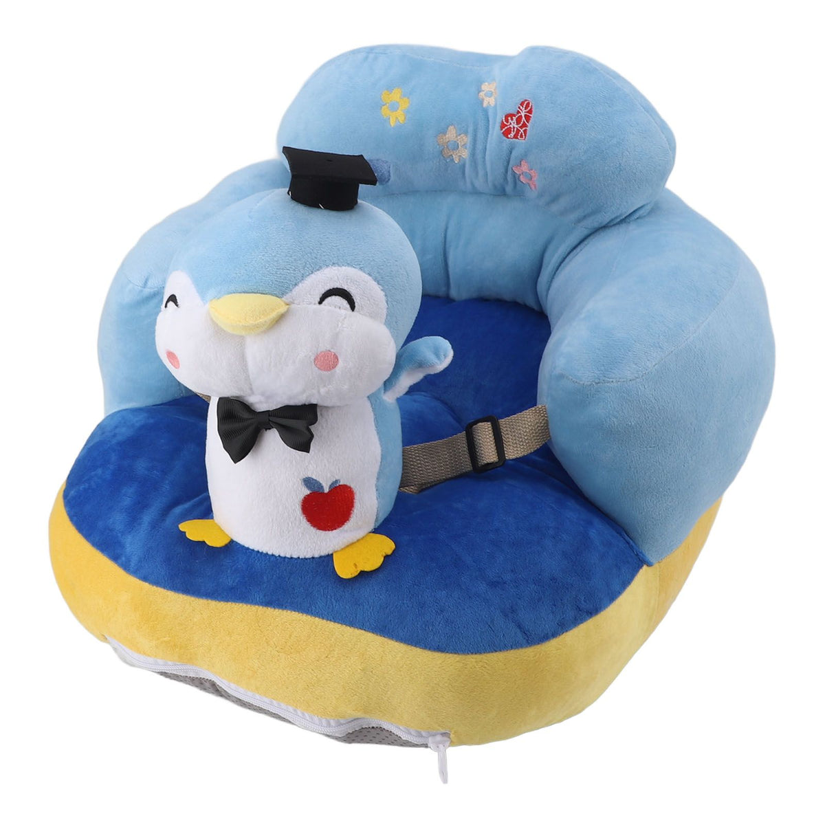 Baby Learn Sitting Support Seats Anti Fall Anti Side Turning Rechargeable Plush Baby Learning to Sit Chair for Indoor Outdoor Blue Penguin