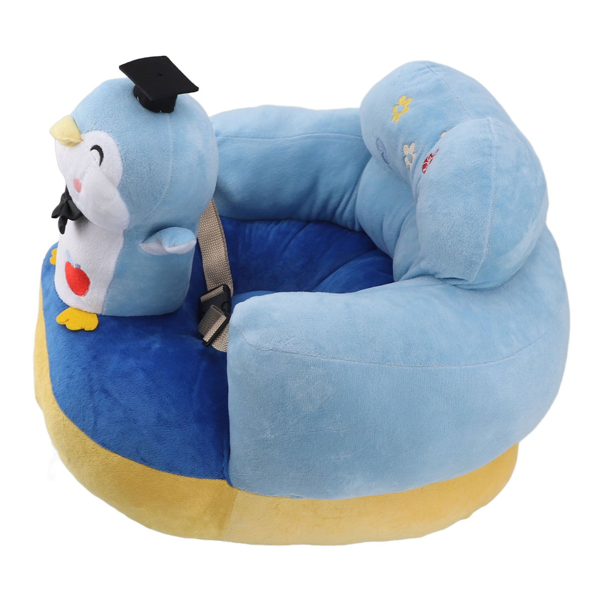 Baby Learn Sitting Support Seats Anti Fall Anti Side Turning Rechargeable Plush Baby Learning to Sit Chair for Indoor Outdoor Blue Penguin