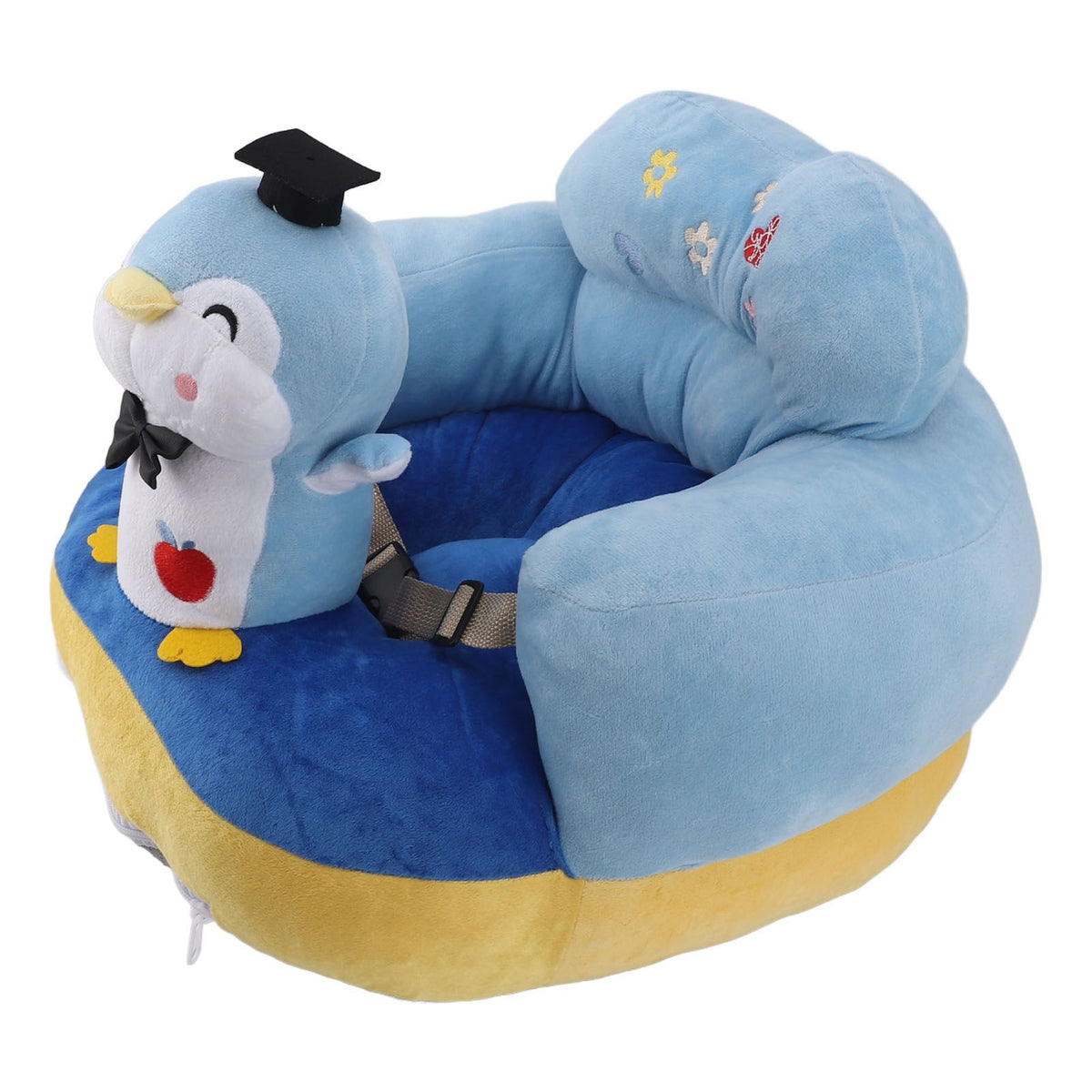 Baby Learn Sitting Support Seats Anti Fall Anti Side Turning Rechargeable Plush Baby Learning to Sit Chair for Indoor Outdoor Blue Penguin