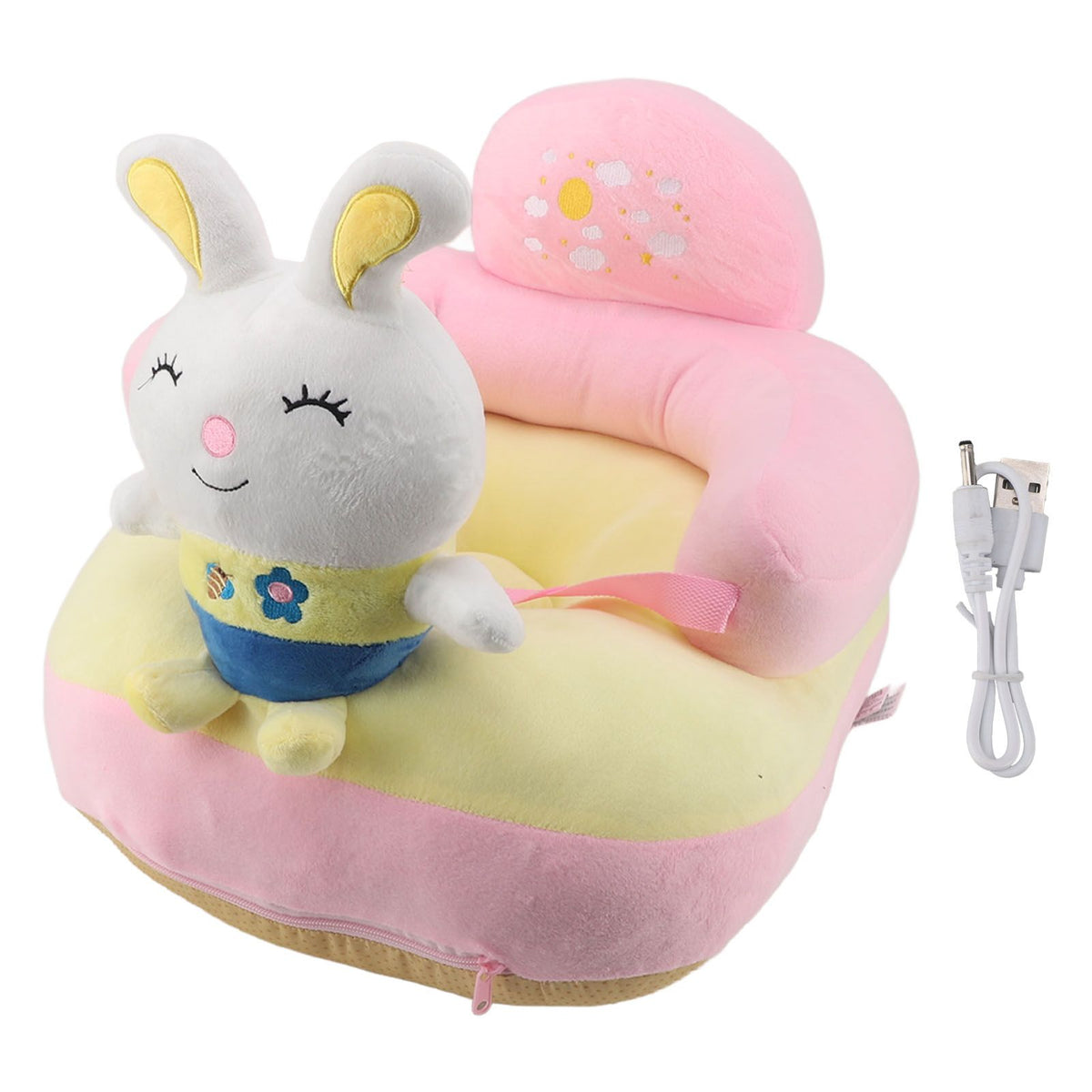 Baby Learn Sitting Support Seats Anti Fall Anti Side Turning Rechargeable Plush Baby Learning to Sit Chair for Indoor Outdoor Rabbit