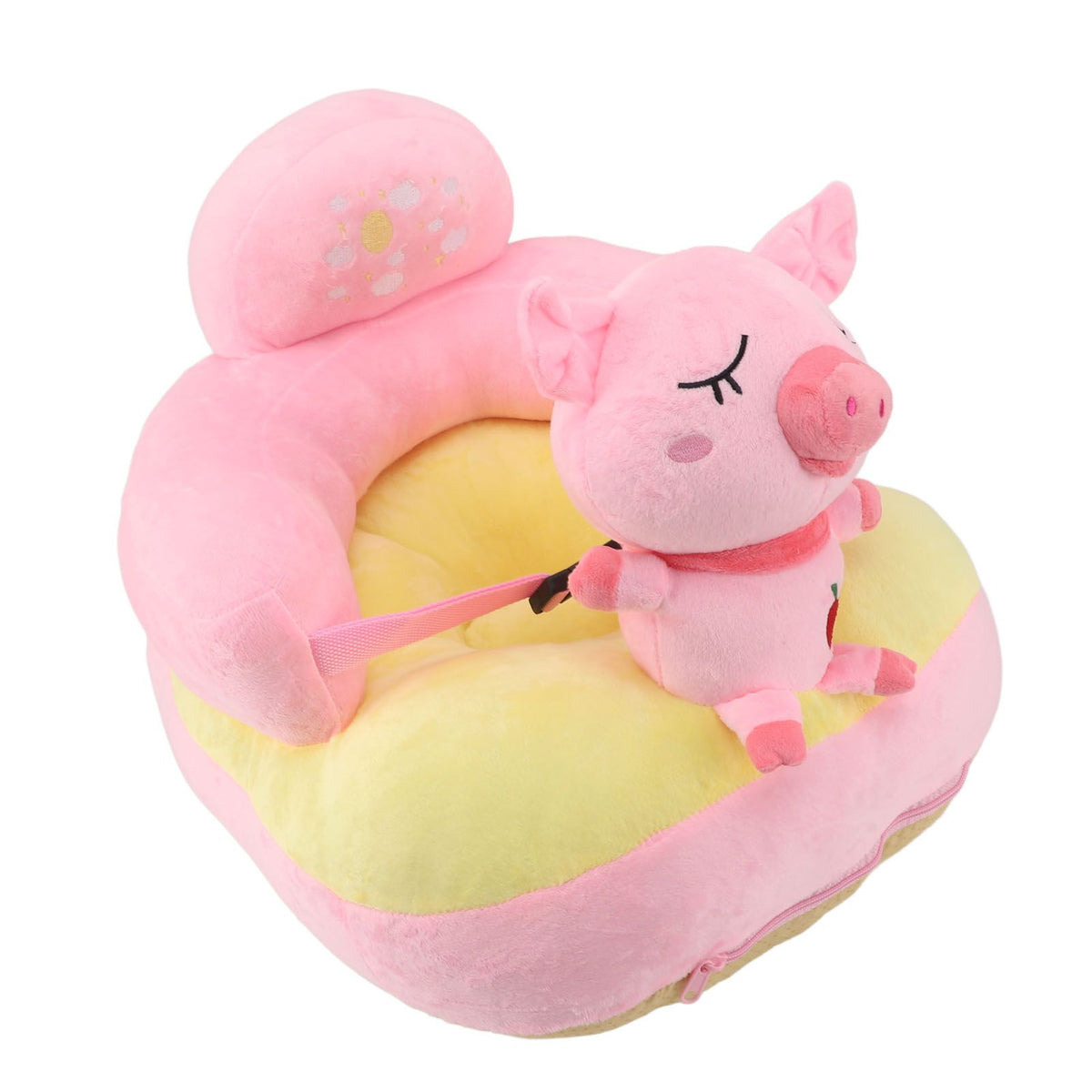 Baby Support Seat Sofa Soft Plush Comfortable Adjustable Angles Bluetooth Function Baby Sitting Support for Indoor Pink Pig