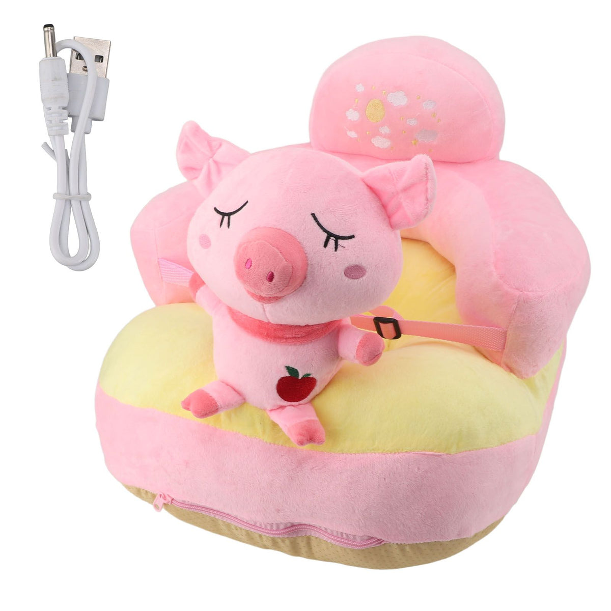 Baby Support Seat Sofa Soft Plush Comfortable Adjustable Angles Bluetooth Function Baby Sitting Support for Indoor Pink Pig