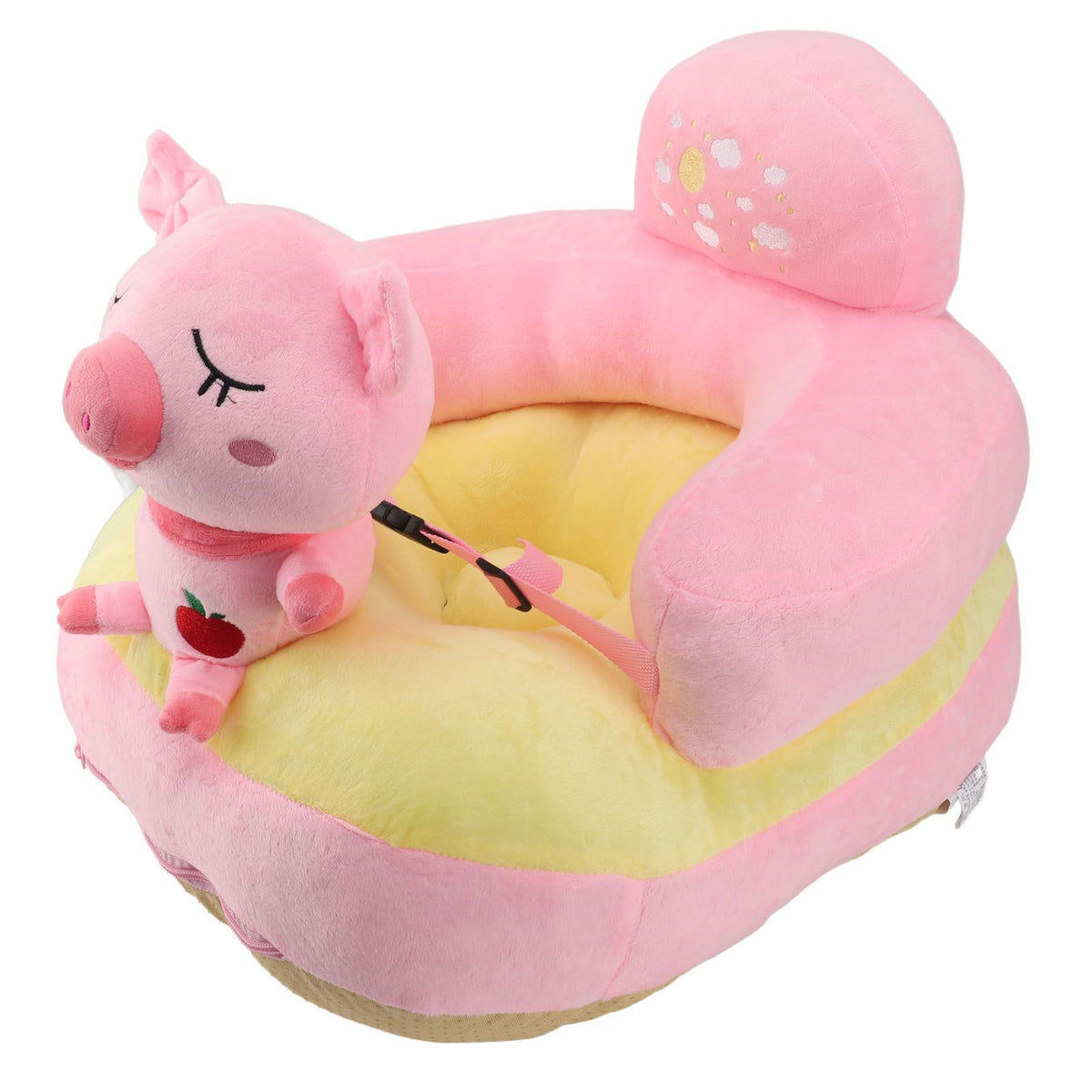 Baby Support Seat Sofa Soft Plush Comfortable Adjustable Angles Bluetooth Function Baby Sitting Support for Indoor Pink Pig