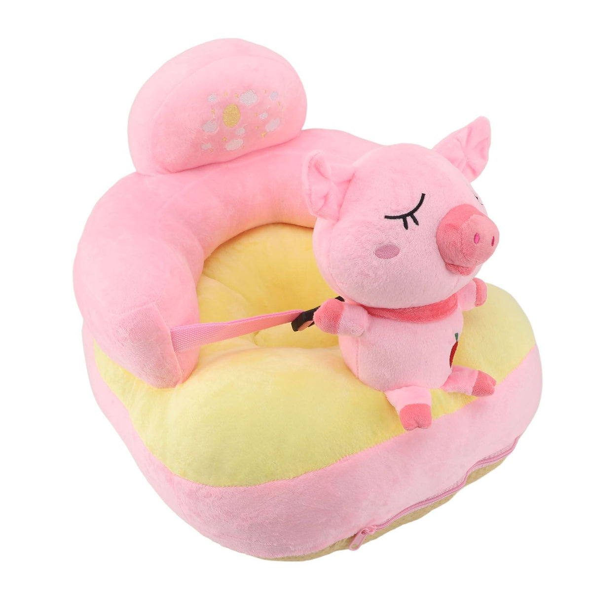 Baby Support Seat Sofa Soft Plush Comfortable Adjustable Angles Bluetooth Function Baby Sitting Support for Indoor Pink Pig