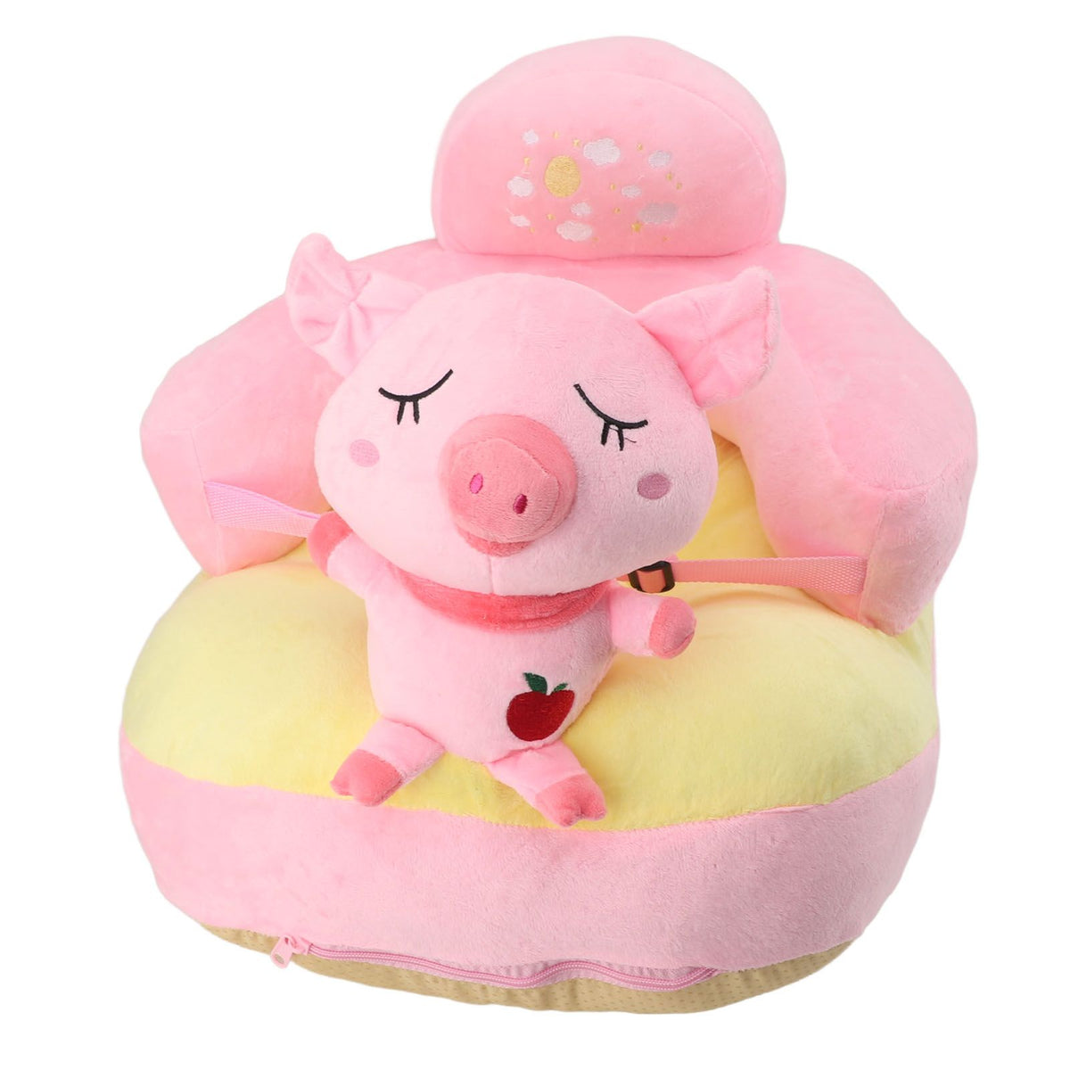 Baby Support Seat Sofa Soft Plush Comfortable Adjustable Angles Bluetooth Function Baby Sitting Support for Indoor Pink Pig