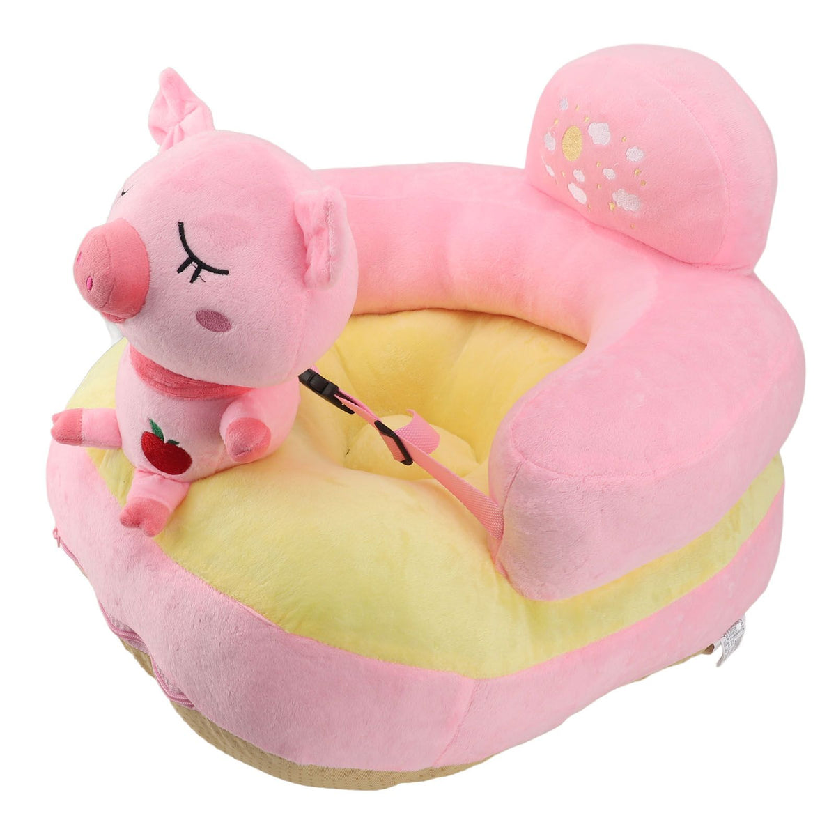 Baby Support Seat Sofa Soft Plush Comfortable Adjustable Angles Bluetooth Function Baby Sitting Support for Indoor Pink Pig