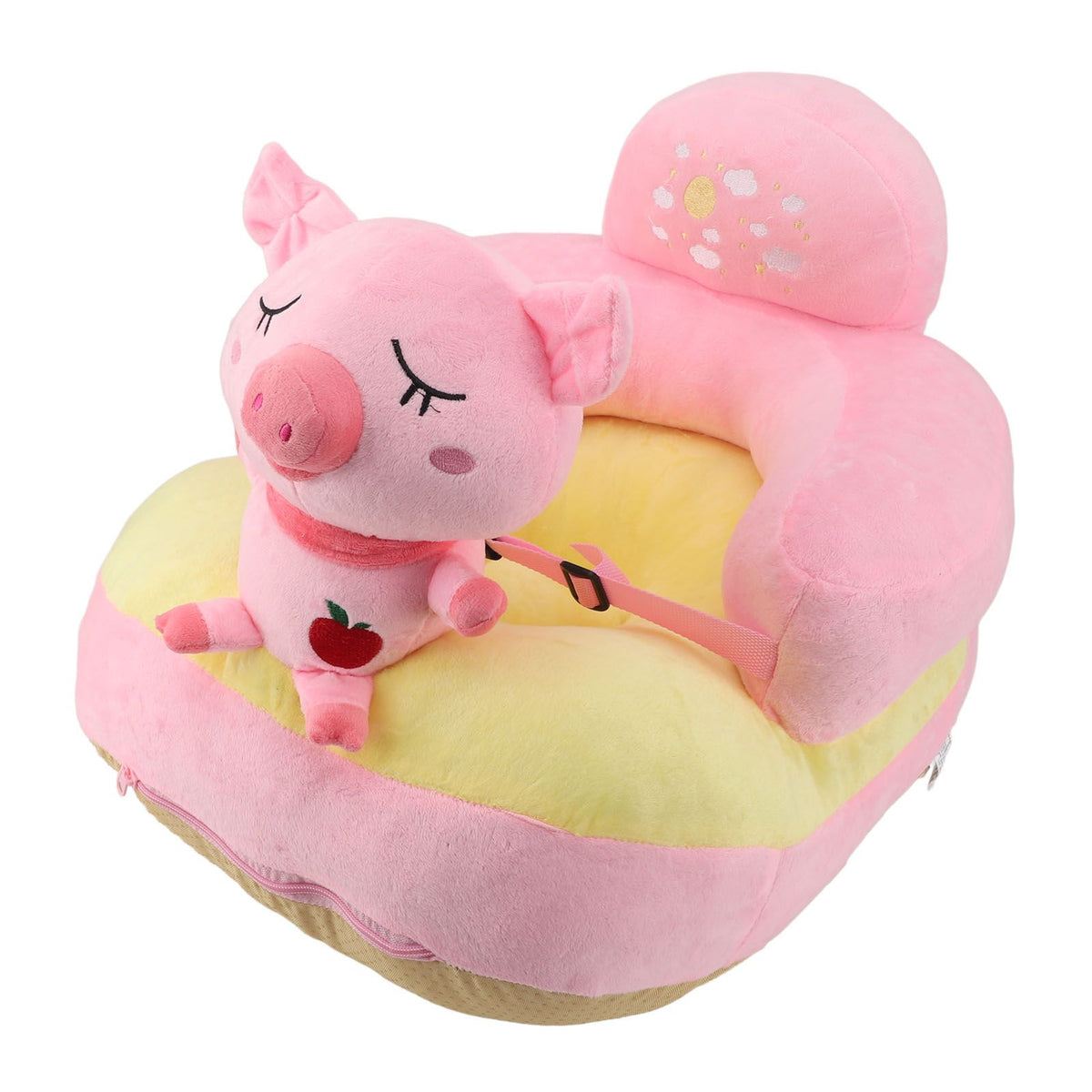 Baby Support Seat Sofa Soft Plush Comfortable Adjustable Angles Bluetooth Function Baby Sitting Support for Indoor Pink Pig