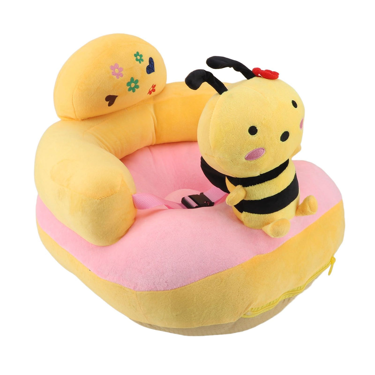 Baby Sofa Chair Floor Support Seat Bluetooth Plush Cute Cartoon Animal Adjustable Baby Learn to Sit Up Chair with USB Cable for Toddlers Boys Girls Bee