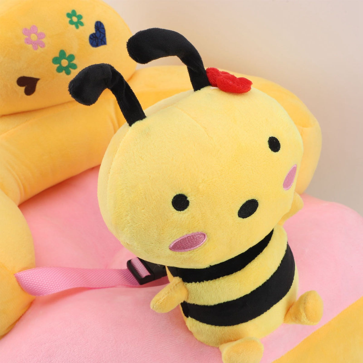 Baby Sofa Chair Floor Support Seat Bluetooth Plush Cute Cartoon Animal Adjustable Baby Learn to Sit Up Chair with USB Cable for Toddlers Boys Girls Bee