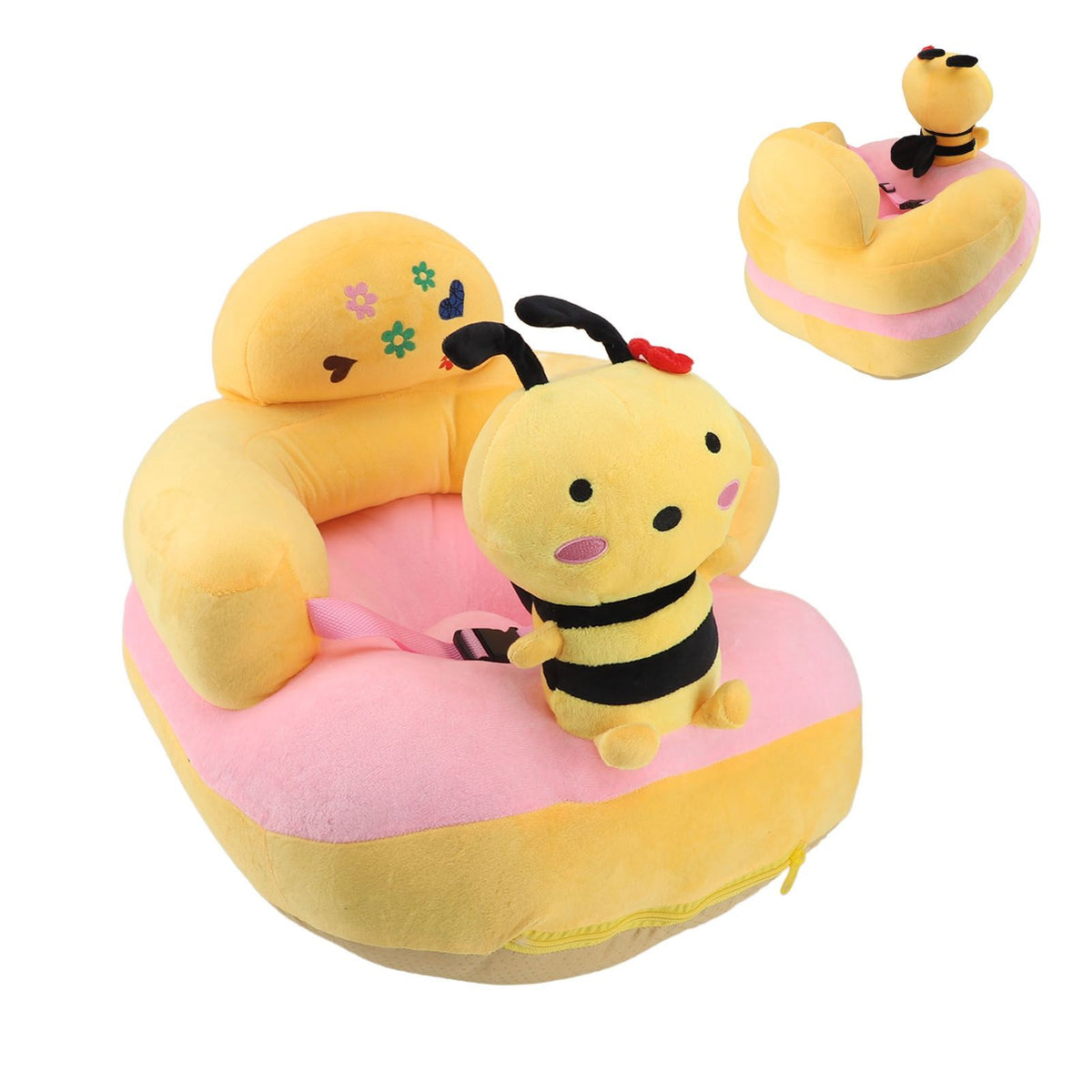 Baby Sofa Chair Floor Support Seat Bluetooth Plush Cute Cartoon Animal Adjustable Baby Learn to Sit Up Chair with USB Cable for Toddlers Boys Girls Bee