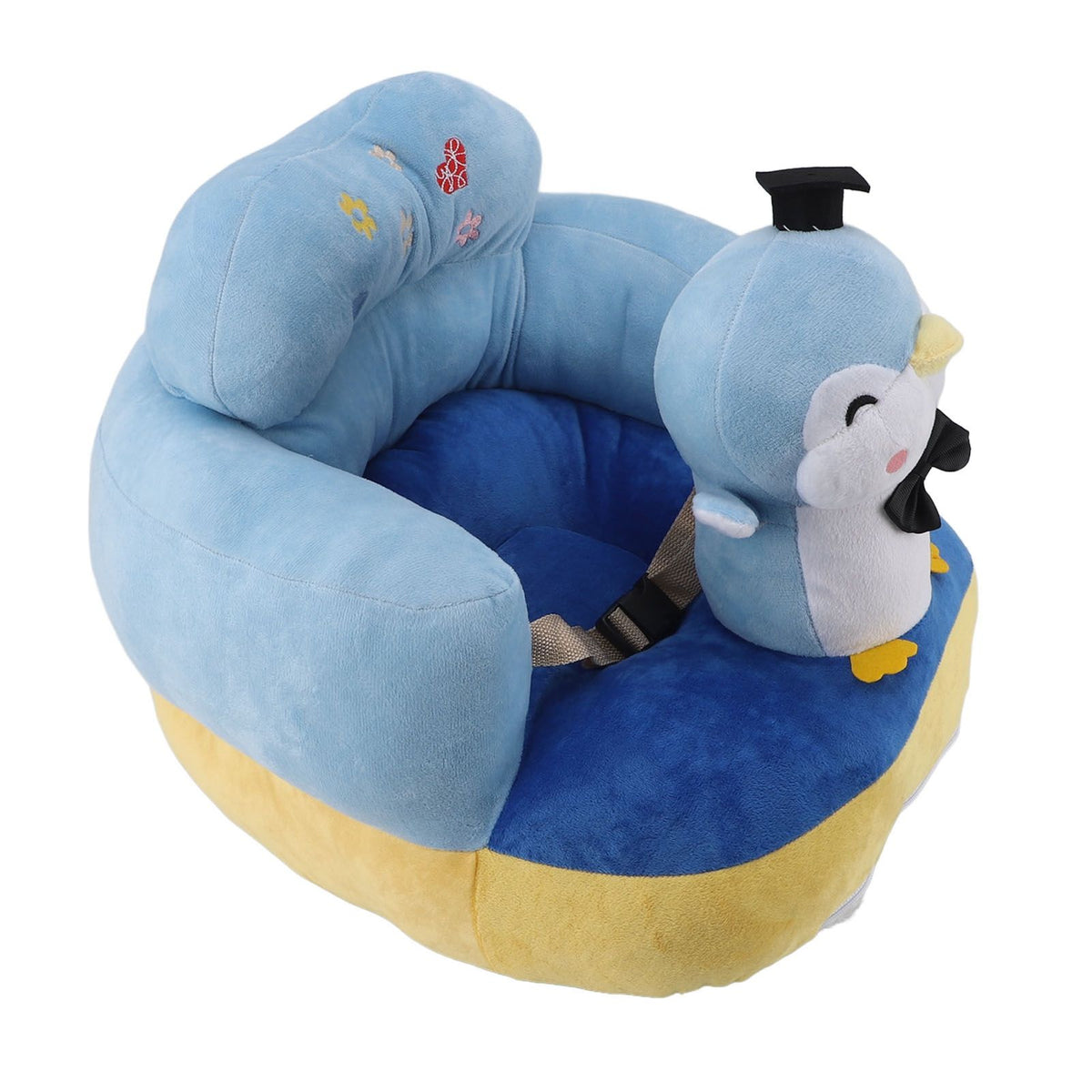 Baby Sofa Chair Floor Support Seat Bluetooth Plush Cute Cartoon Animal Adjustable Baby Learn to Sit Up Chair with USB Cable for Toddlers Boys Girls Blue Penguin