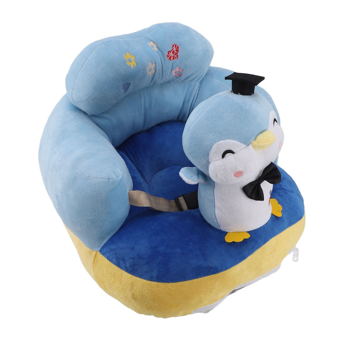 Baby Sofa Chair Floor Support Seat Bluetooth Plush Cute Cartoon Animal Adjustable Baby Learn to Sit Up Chair with USB Cable for Toddlers Boys Girls Blue Penguin