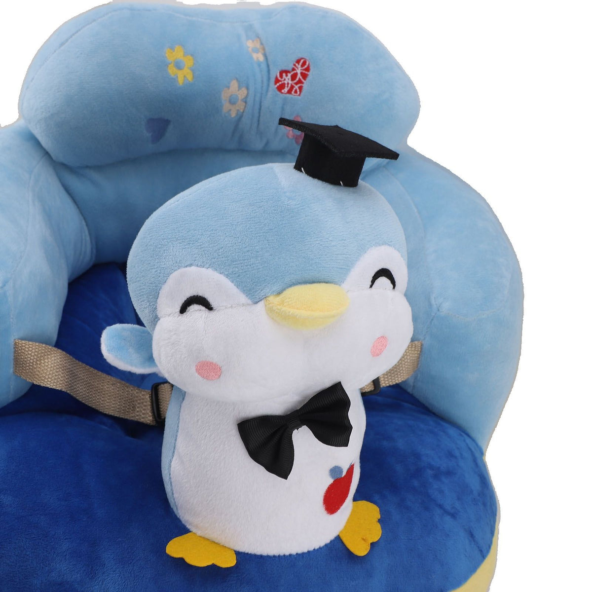 Baby Sofa Chair Floor Support Seat Bluetooth Plush Cute Cartoon Animal Adjustable Baby Learn to Sit Up Chair with USB Cable for Toddlers Boys Girls Blue Penguin