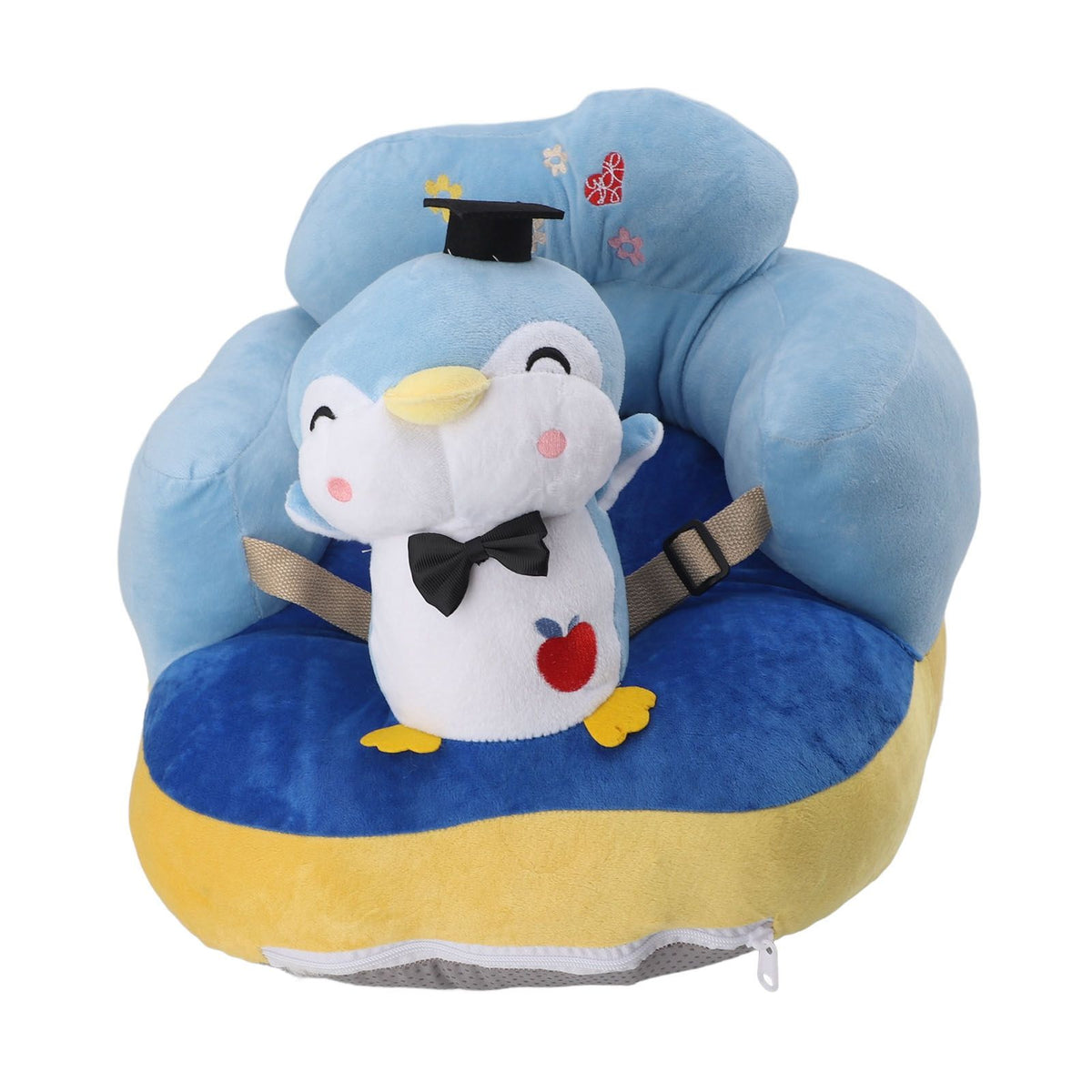 Baby Sofa Chair Floor Support Seat Bluetooth Plush Cute Cartoon Animal Adjustable Baby Learn to Sit Up Chair with USB Cable for Toddlers Boys Girls Blue Penguin