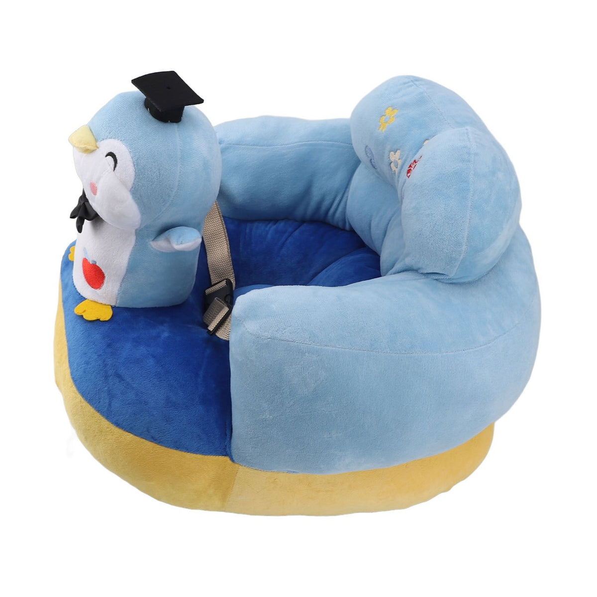 Baby Sofa Chair Floor Support Seat Bluetooth Plush Cute Cartoon Animal Adjustable Baby Learn to Sit Up Chair with USB Cable for Toddlers Boys Girls Blue Penguin