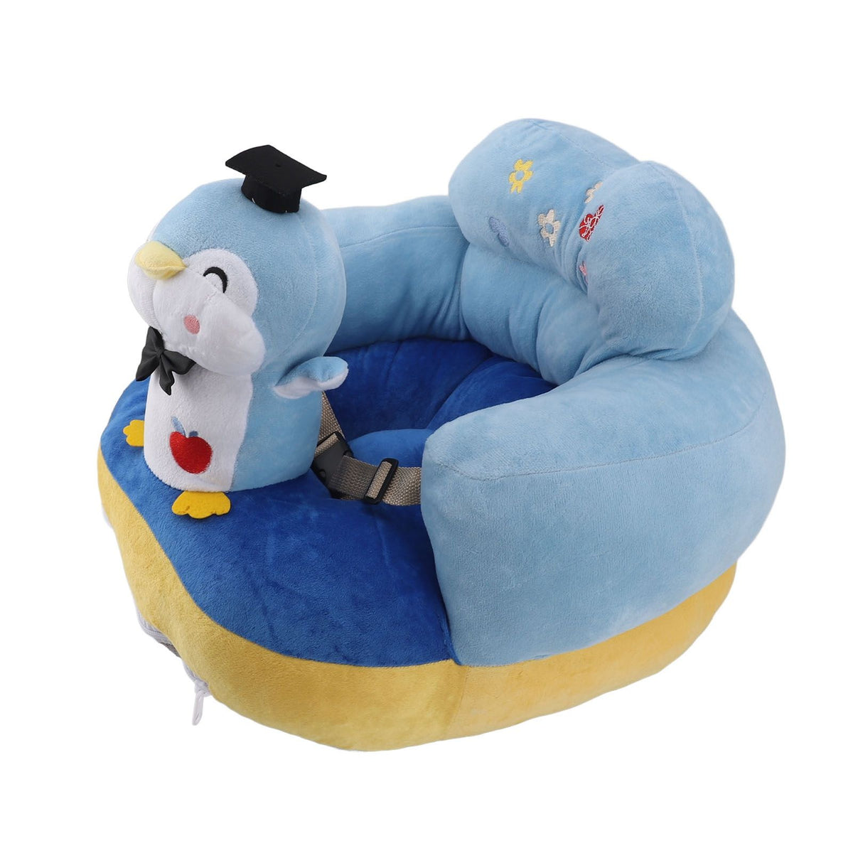 Baby Sofa Chair Floor Support Seat Bluetooth Plush Cute Cartoon Animal Adjustable Baby Learn to Sit Up Chair with USB Cable for Toddlers Boys Girls Blue Penguin