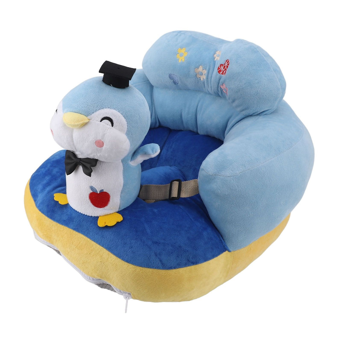 Baby Sofa Chair Floor Support Seat Bluetooth Plush Cute Cartoon Animal Adjustable Baby Learn to Sit Up Chair with USB Cable for Toddlers Boys Girls Blue Penguin