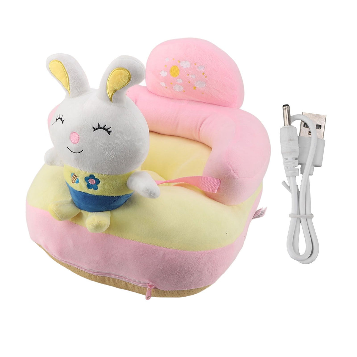 Baby Sofa Chair Floor Support Seat Bluetooth Plush Cute Cartoon Animal Adjustable Baby Learn to Sit Up Chair with USB Cable for Toddlers Boys Girls Bunny