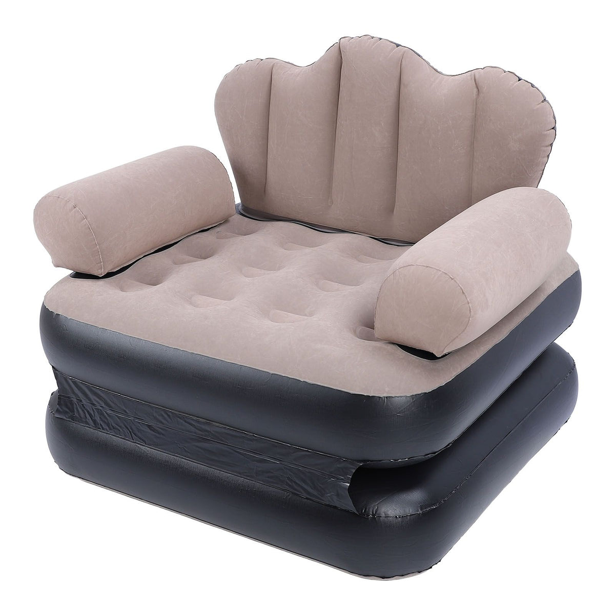 Inflatable Sofa Bed Portable Foldable Thickened Flocked PVC Blow Up Couch Mattress for Home Travel Camping Coffee Color