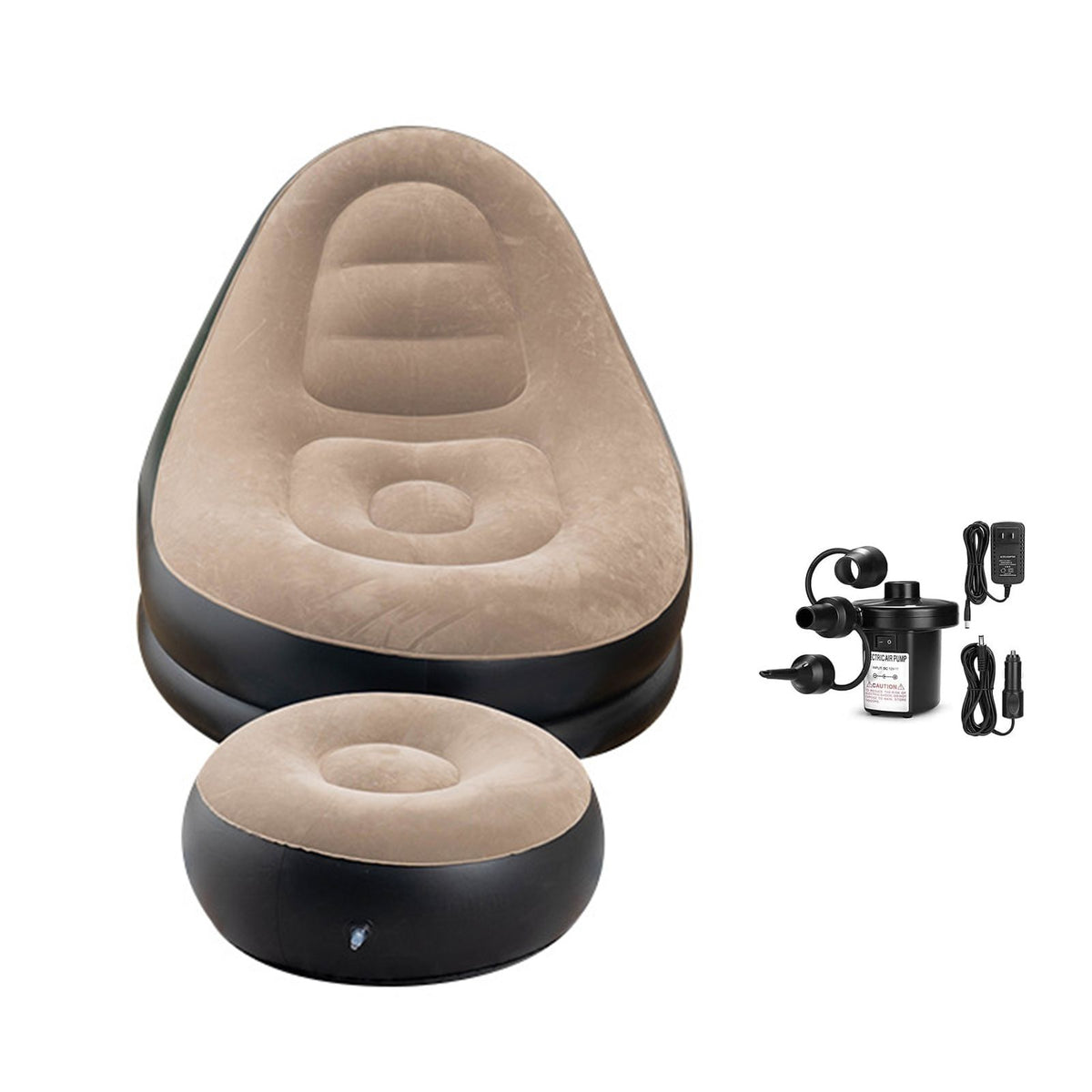 Inflatable Deck Chair Thick Lounger Sofa with Footrest for Indoor Living Room Bedroom Outdoor Travel Camping Picnic Brown