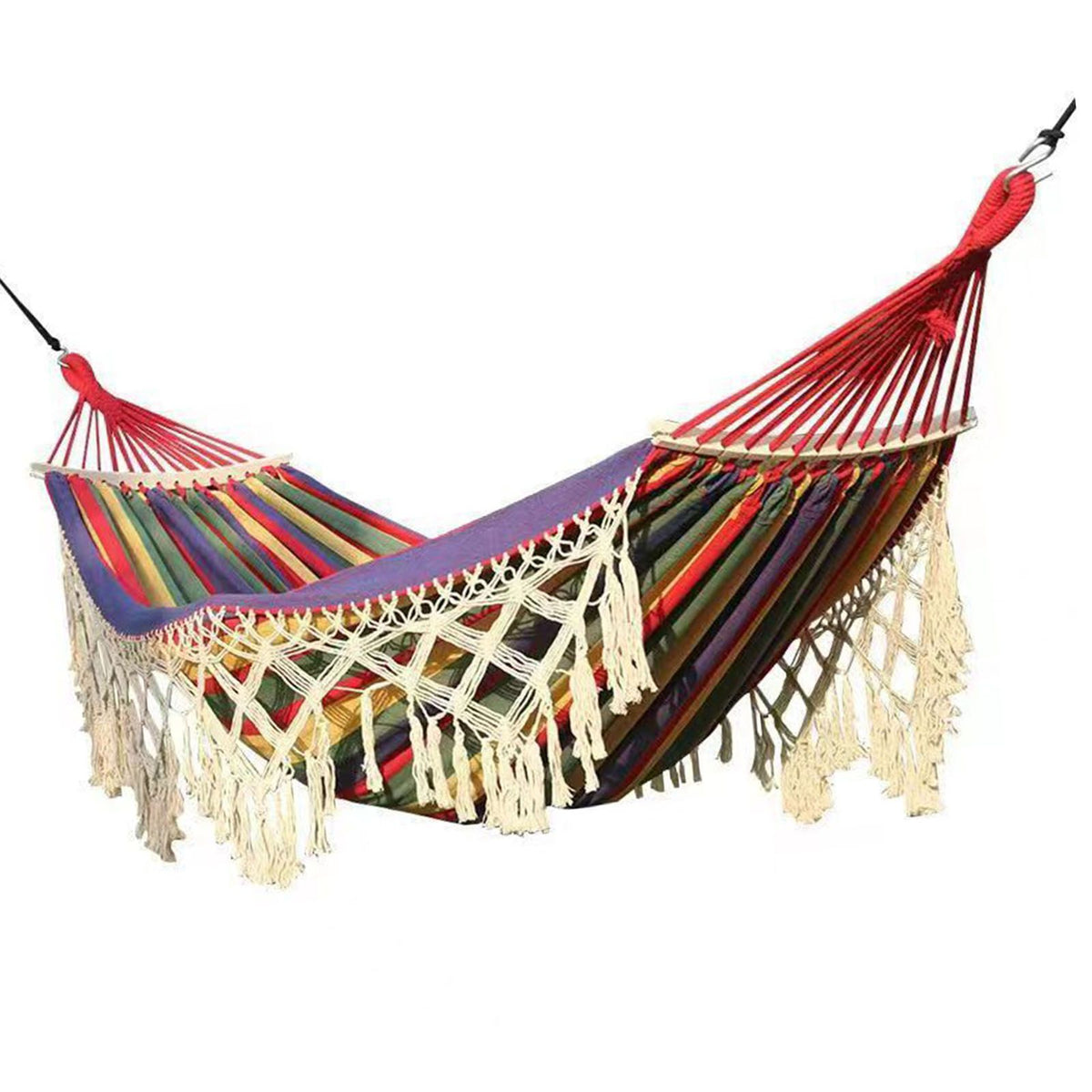 Backyard Hammock with Tassels 500lb Load Bearing Single Double Hammock with Hanging Ropes for Outdoor Garden Courtyard Camping Red