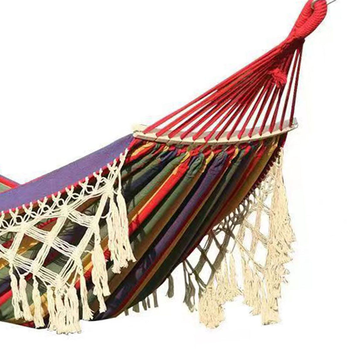 Backyard Hammock with Tassels 500lb Load Bearing Single Double Hammock with Hanging Ropes for Outdoor Garden Courtyard Camping Red