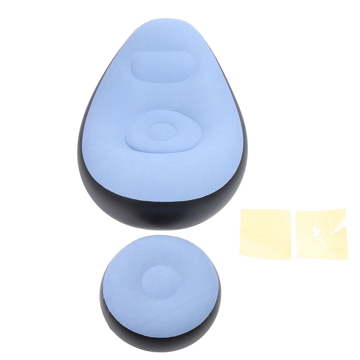 Inflatable Lounge Chair with Foot Stool PVC Flocking Folding Inflatable Couch Blow Up Lounger Sofa Chair for Rooms Camping Home Blue