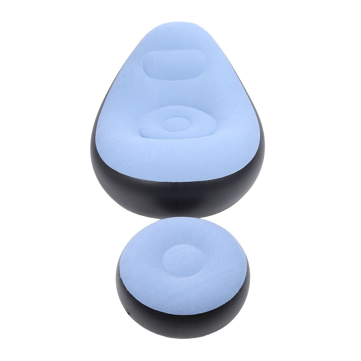 Inflatable Lounge Chair with Foot Stool PVC Flocking Folding Inflatable Couch Blow Up Lounger Sofa Chair for Rooms Camping Home Blue