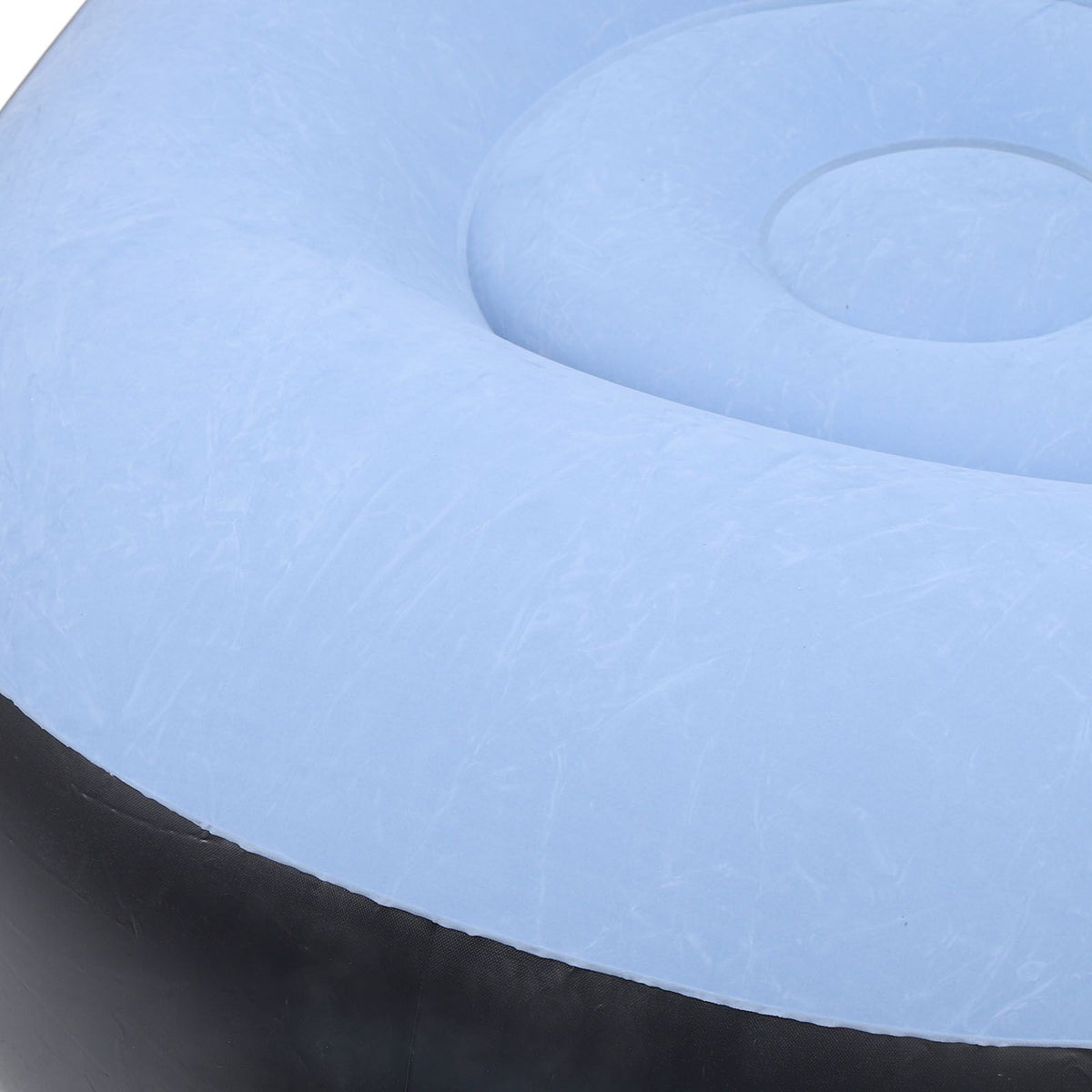 Inflatable Lounge Chair with Foot Stool PVC Flocking Folding Inflatable Couch Blow Up Lounger Sofa Chair for Rooms Camping Home Blue