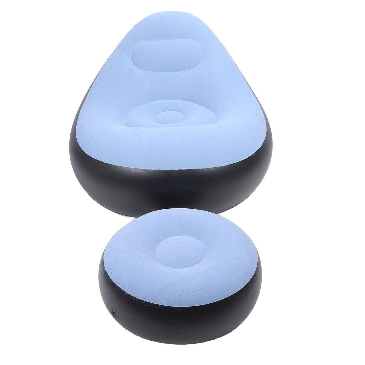 Inflatable Lounge Chair with Foot Stool PVC Flocking Folding Inflatable Couch Blow Up Lounger Sofa Chair for Rooms Camping Home Blue