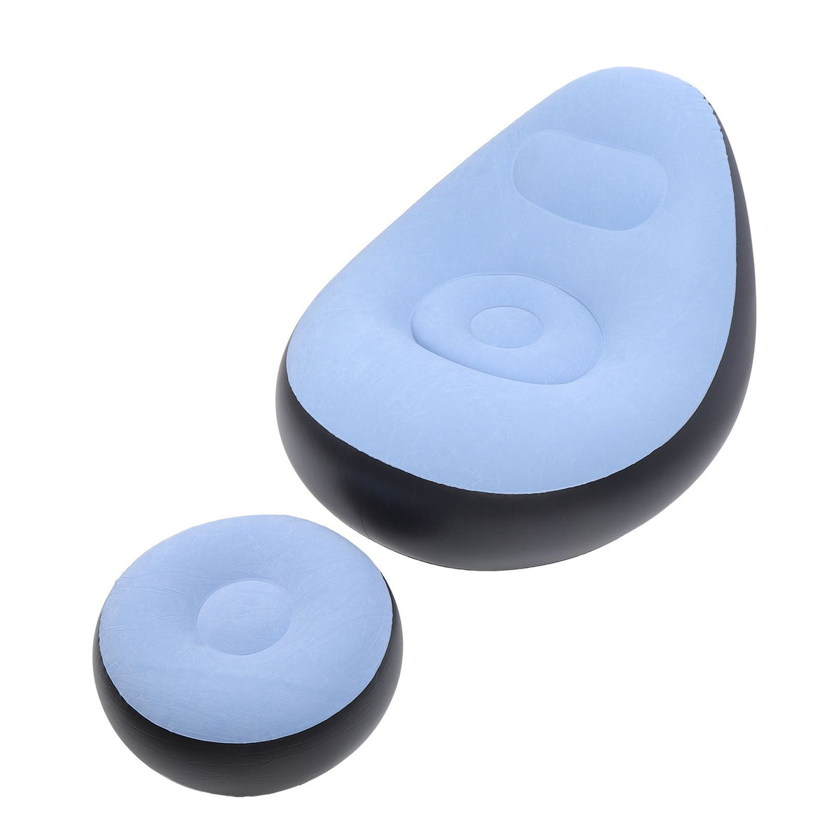 Inflatable Lounge Chair with Foot Stool PVC Flocking Folding Inflatable Couch Blow Up Lounger Sofa Chair for Rooms Camping Home Blue