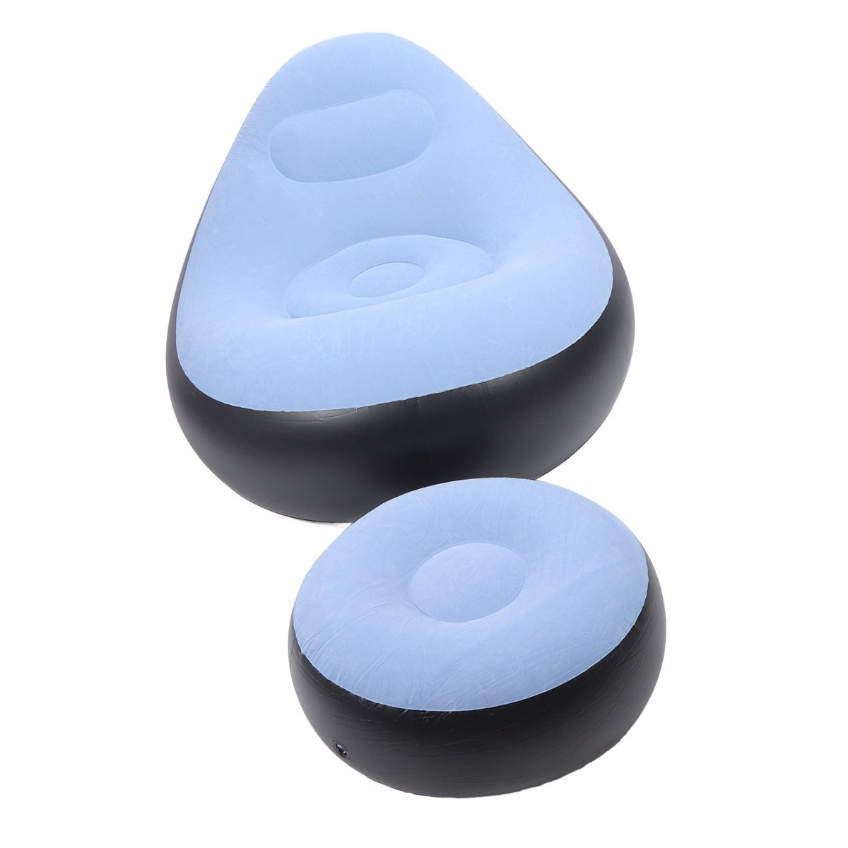 Inflatable Lounge Chair with Foot Stool PVC Flocking Folding Inflatable Couch Blow Up Lounger Sofa Chair for Rooms Camping Home Blue