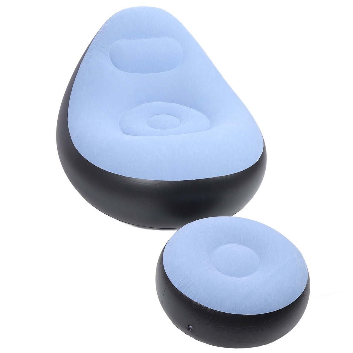 Inflatable Lounge Chair with Foot Stool PVC Flocking Folding Inflatable Couch Blow Up Lounger Sofa Chair for Rooms Camping Home Blue